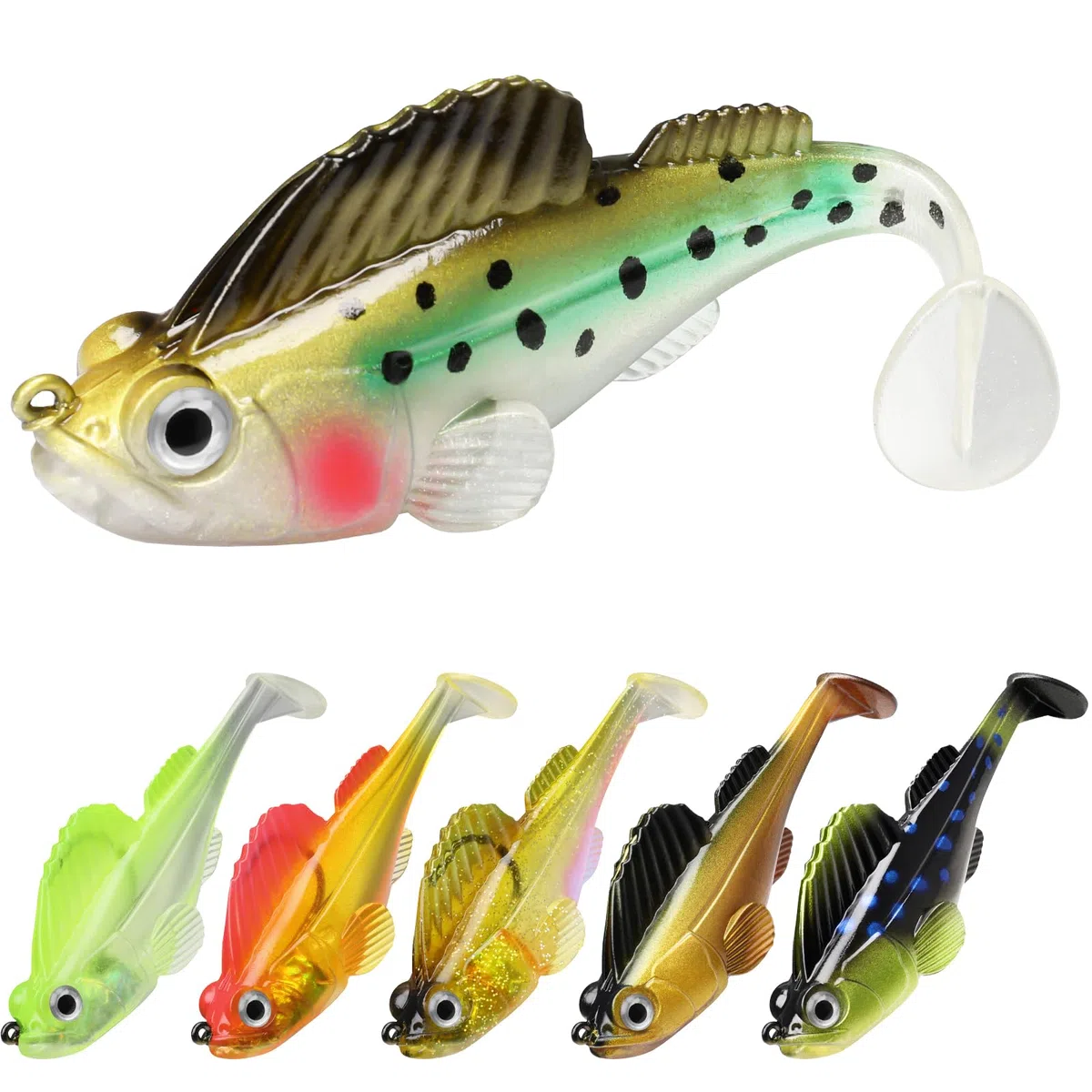 Gotour Esche da pesca morbide senza erbacce per acqua dolce e salata, di alta qualità, pre-attrezzate, esche da nuoto per pesca alla spigola, esche da pesca per trote Crappie Walleye, fantastici