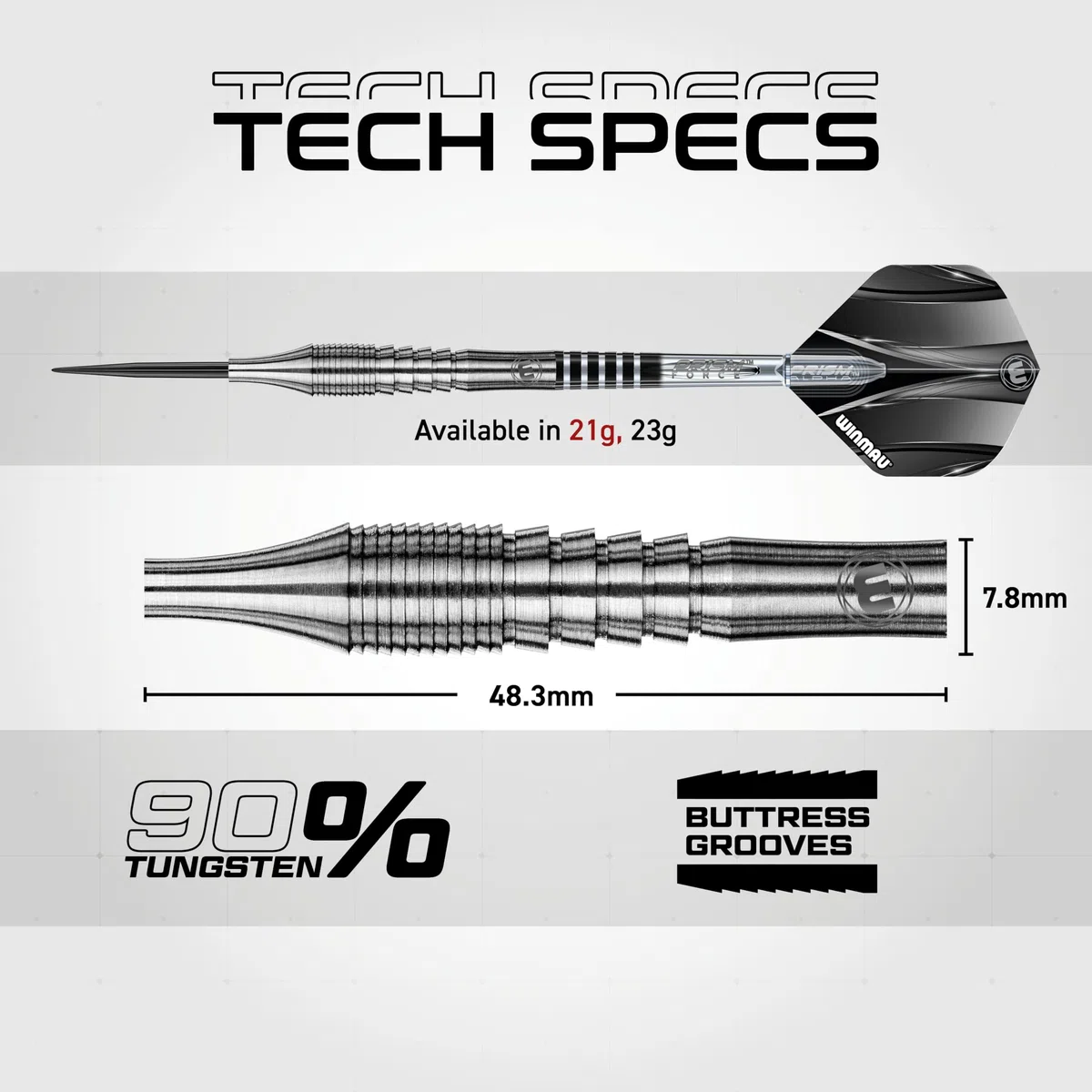 WINMAU Sniper V3 90% Freccette Steel Darts 21G.