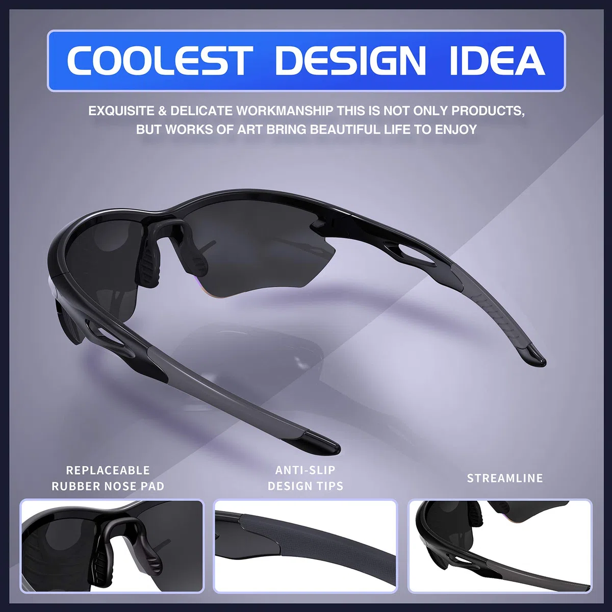 DEAFRAIN Occhiali da sole sportivi polarizzati per uomo e donna, ciclismo, corsa, pesca, TR90, montatura infrangibile, protezione UV