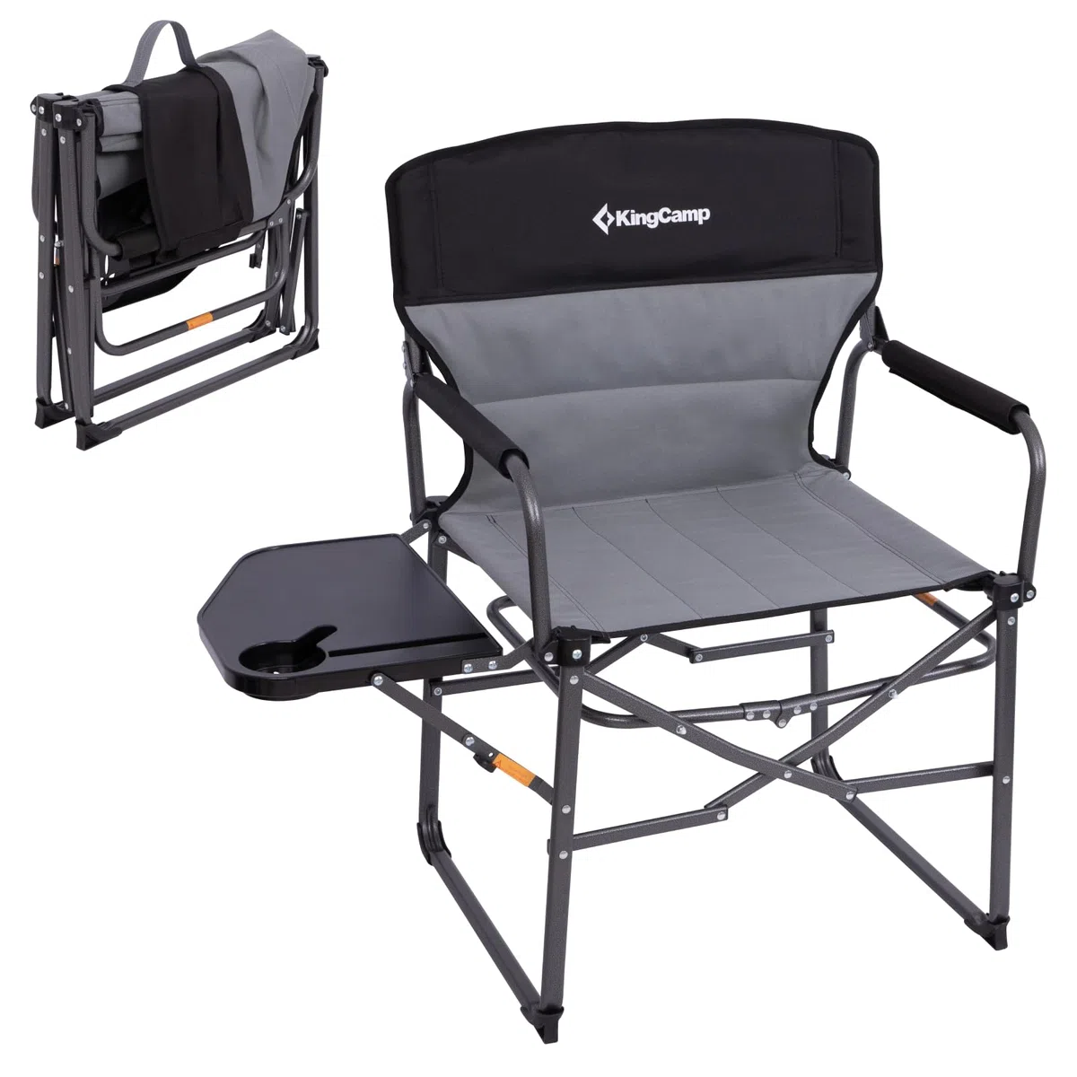 KingCamp Compatta Sedia da Regista Camping Pieghevole, Fino al 200 kg | Sedia da Campeggio Imbottita, Tavolino Laterale, Pacchetto Piccolo, Sedie da Pesca Portatile per Campeggio Spiaggia Giardino