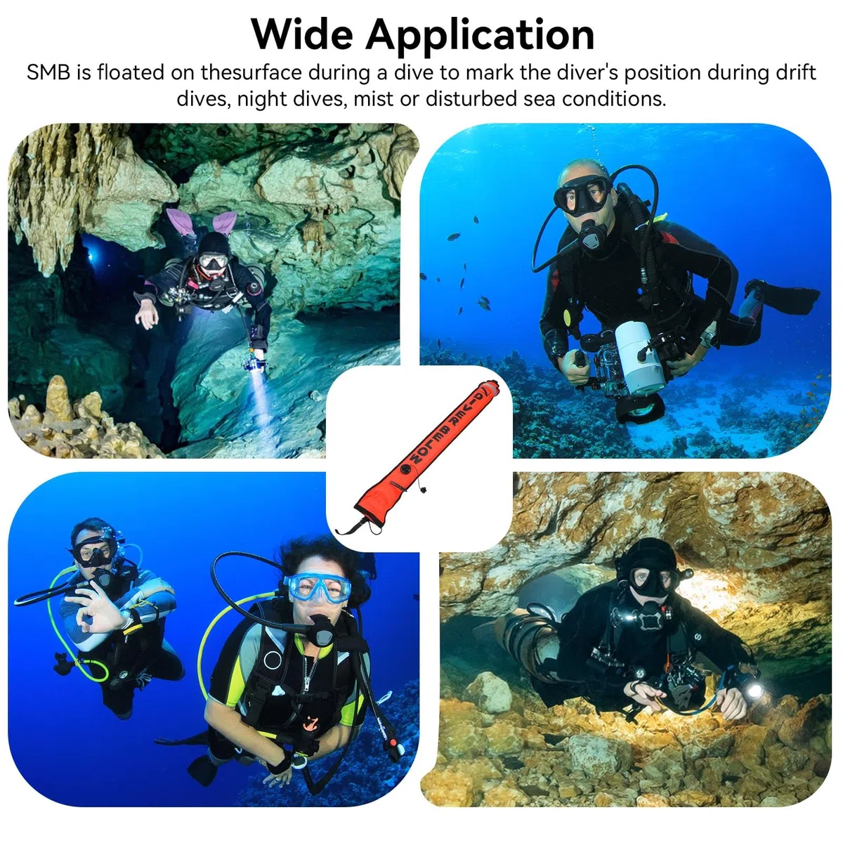 5FT Diving SMB Boa di Segnalazione di Superficie Boa di Segnalazione Gonfiabile ad Alta visibilità con Striscia Riflettente Boa di Segnalazione di Sicurezza Galleggiante