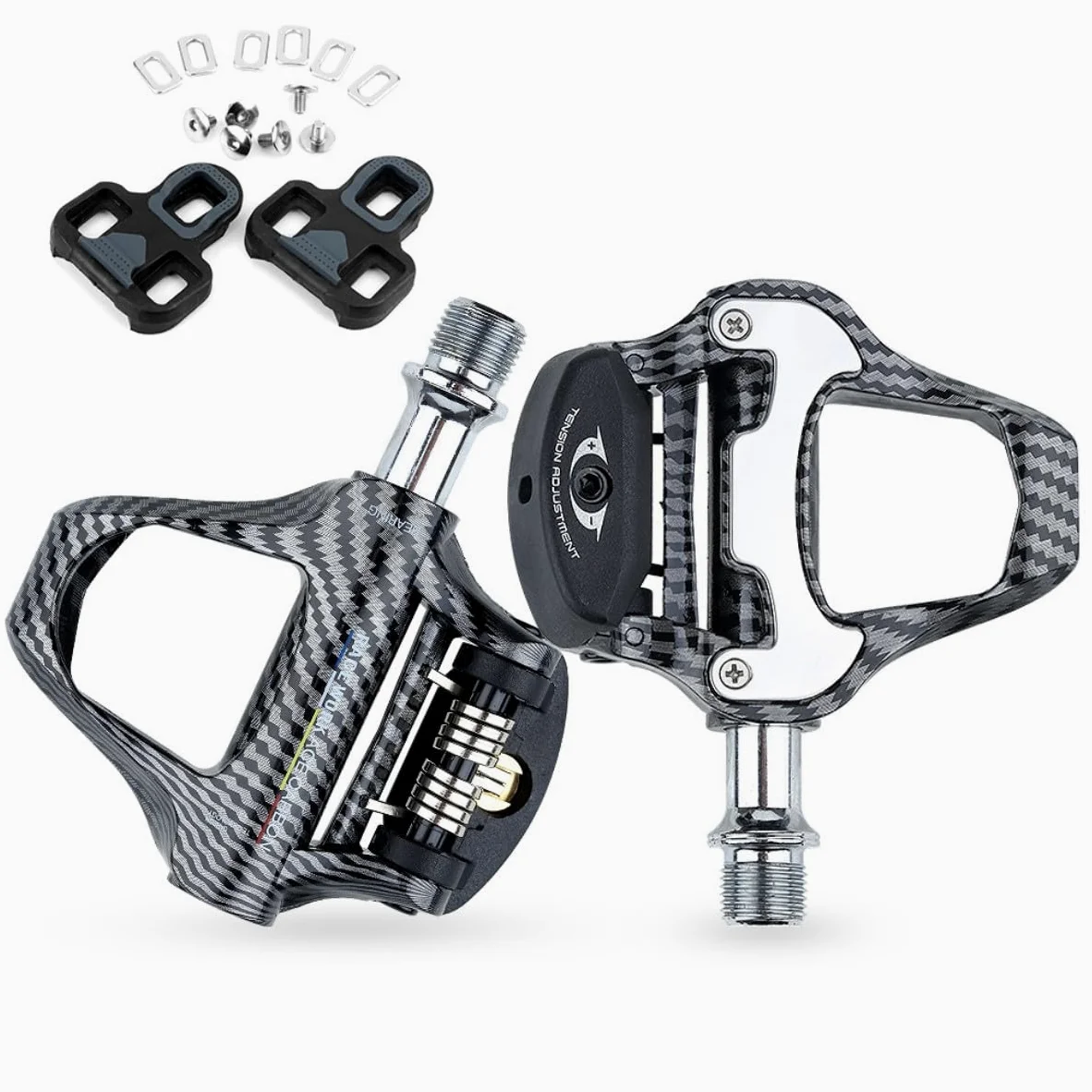 Pedali per Bicicletta in Fibra di Carbonio - Compatibili con KEO Grip per Bici da Strada - Tacchetti per Ciclismo