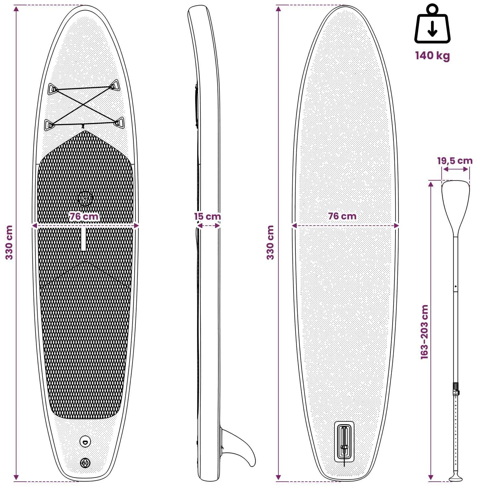 vidaXL Tavola da SUP gonfiabile con vela, in PVC, per esterni, oceano