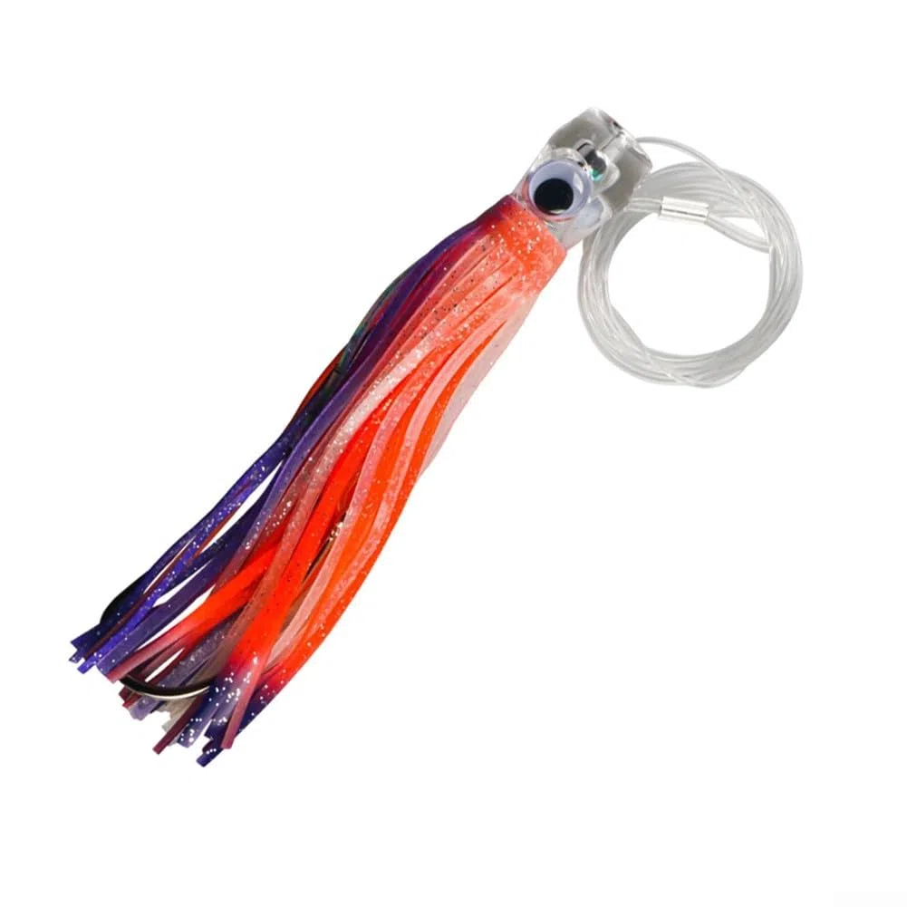 Esca da pesca con gonna di polpo fosforescente, con foglio flash riflettente, per pesca a traina in acque profonde e pesca in barca Tentacoli in PVC morbido per attirare tonno marlin