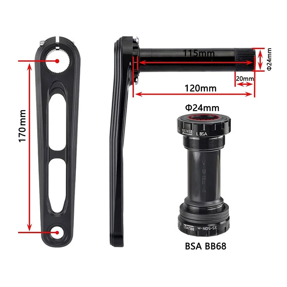Guarnitura per Bici da Strada da 170 mm con Doppia velocità 50-34T/52-36T/53-39T, pedivella scheletrica Integrata Cava per BMX Pieghevole BSA BB 7-12S, Nera.