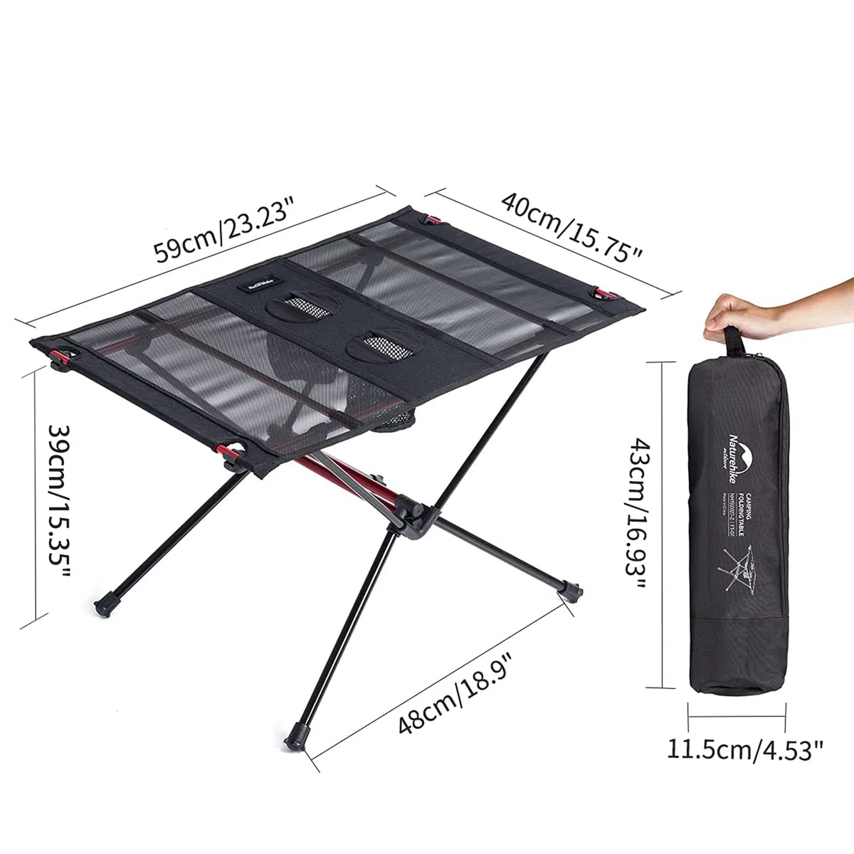 Naturehike Tavolo Pieghevole Tavolo da Giardino Ultraleggero Tavolo da Picnic Portatile da Campeggio All'aperto (Black)