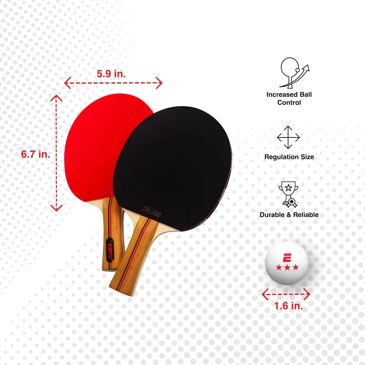 ESPN Racchette da ping pong (set da 2) e palline da ping pong a 3 stelle (set da 3) con custodia da viaggio, ideali per giochi per bambini, giochi in famiglia e serate di gioco