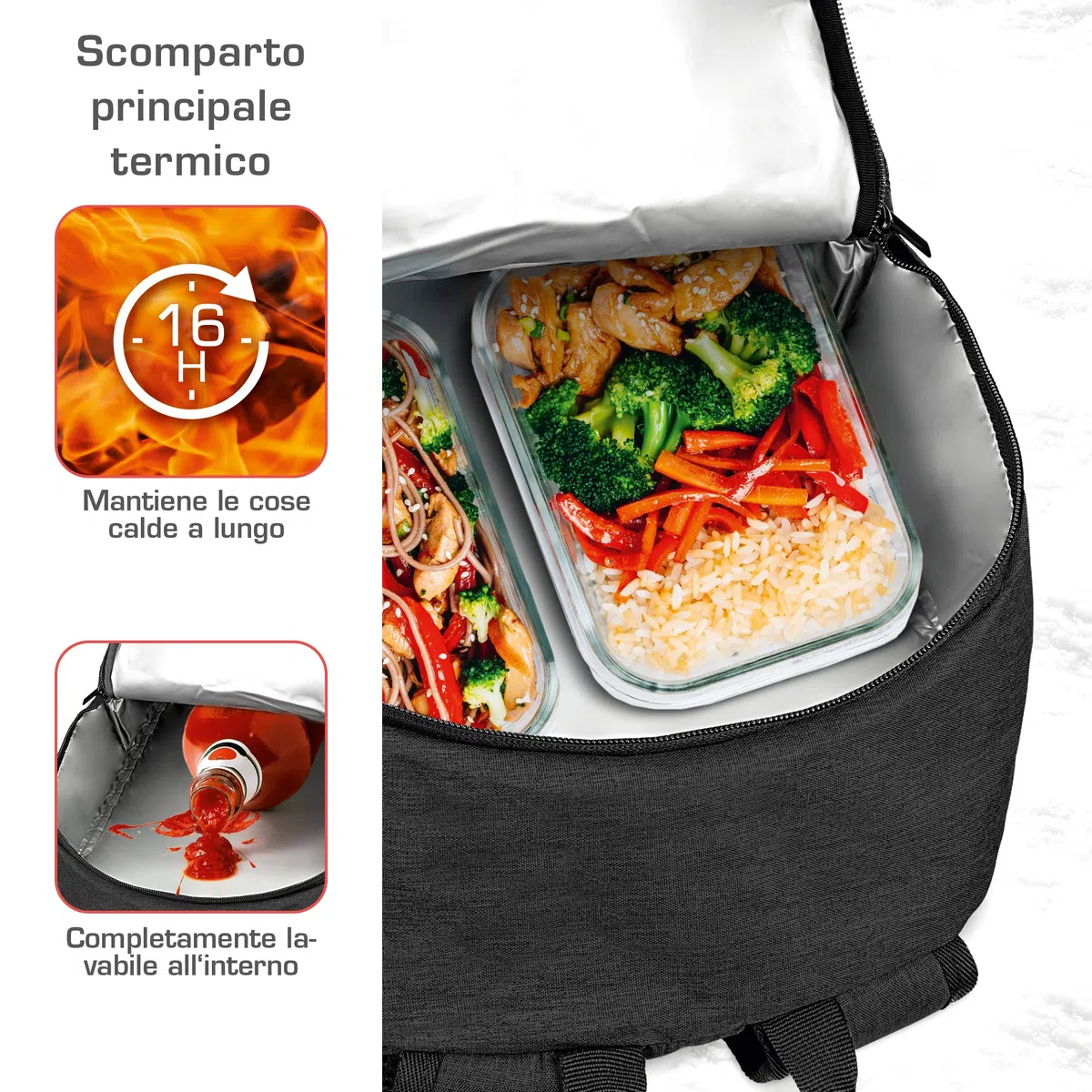 bomoe Zaino Termico 35 Litri - Borsa Termica per Aalimenti 45x19x33 cm - 16h Funzione di raffreddamento - Borsa Frigo Grande Antracite da Campeggio Pieghevole - Mantiene Caldo e Freddo - KR50