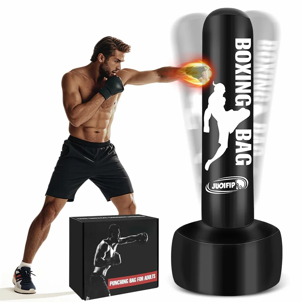 Sacco da boxe in piedi per adulti 180 cm Heavy Bag con supporto Sacco da box gonfiabili Attrezzatura indipendente per l'allenamento di MMA Muay Thai Fitness da usare all'aperto al coperto