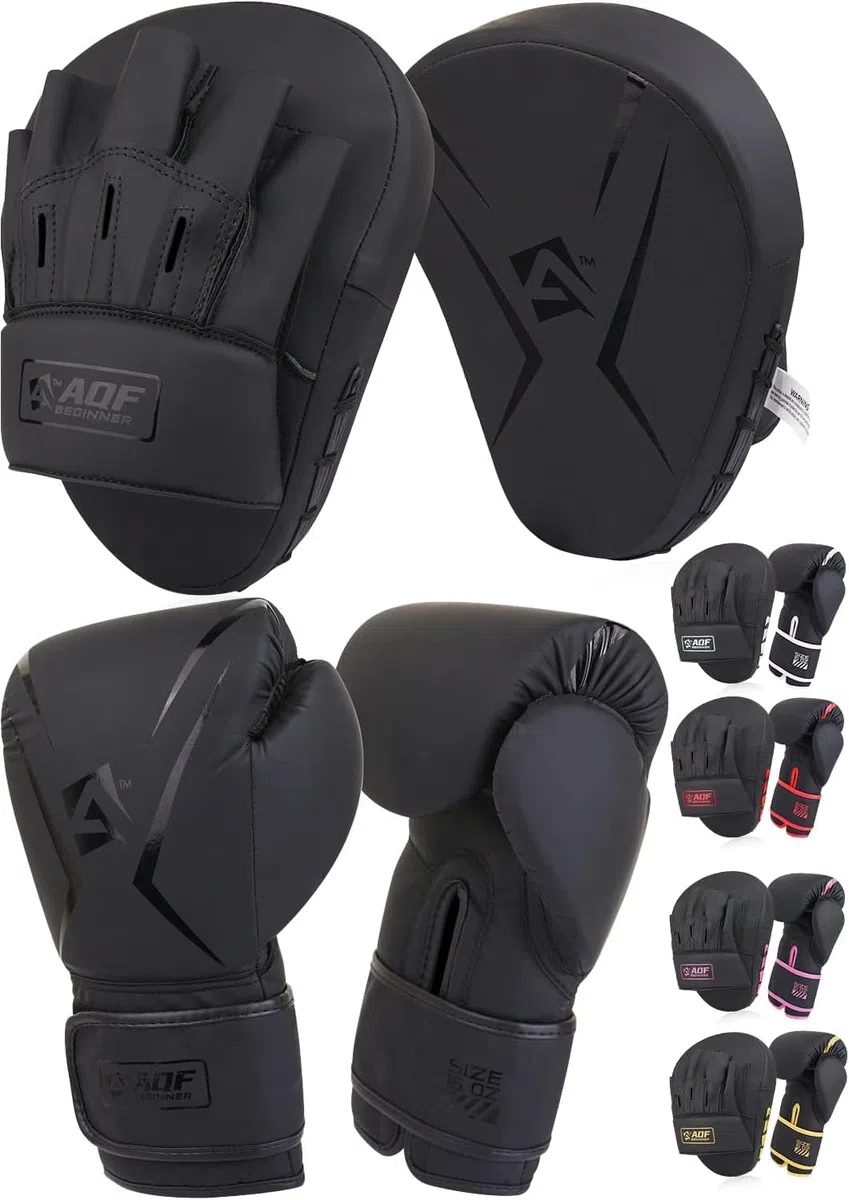 AQF Guantoni Da Boxe Con Colpitori Boxe, Adulto Kit Di Kick Boxing, Guanti Pugilato & Pao Muay Thai Set Per Sacco Da Box Allenamento, Boxing, MMA, Karate & Arti Marziali Uomo Donna