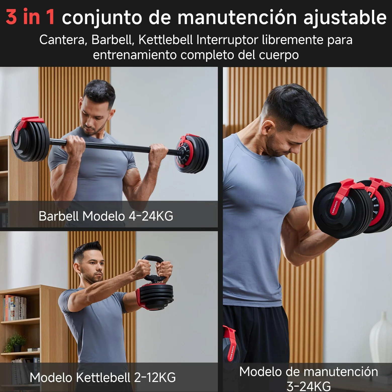 Set di Manubri Regolabili, 3 in 1 Peso Della Mano per Donne e Uomini a Casa, Attrezzature per l'allenamento Della Forza, Sollevamento Pesi, Manubri per Bodybuilding (Una Manubri e Altri Accessori)