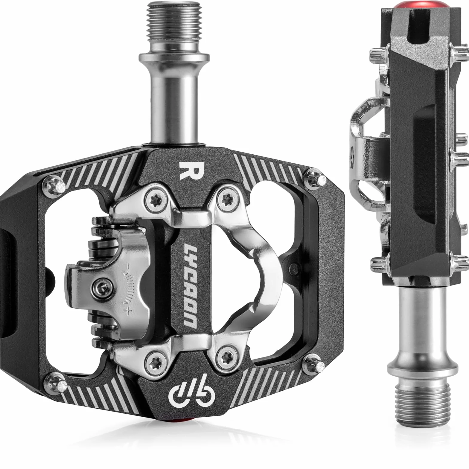 LYCAON Pedale per bicicletta da ciclismo - Pedale a piattaforma per mountain bike a doppia funzione, piatto e senza clip, in alluminio lavorato a CNC, 3 cuscinetti sigillati, compatibile con SPD