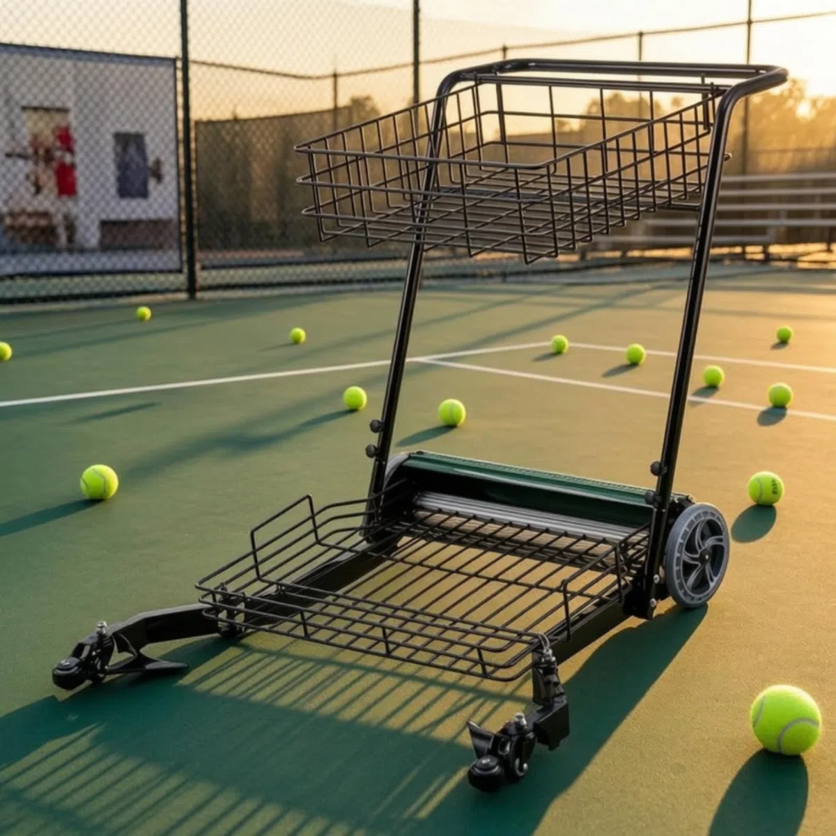 Tennis Ball Collector Carrello Raccoglipalline Tennis Carrello Tennis Cesto Tennis Contenitore Palline Grande Capacità con Sezione Superiore E, Verde