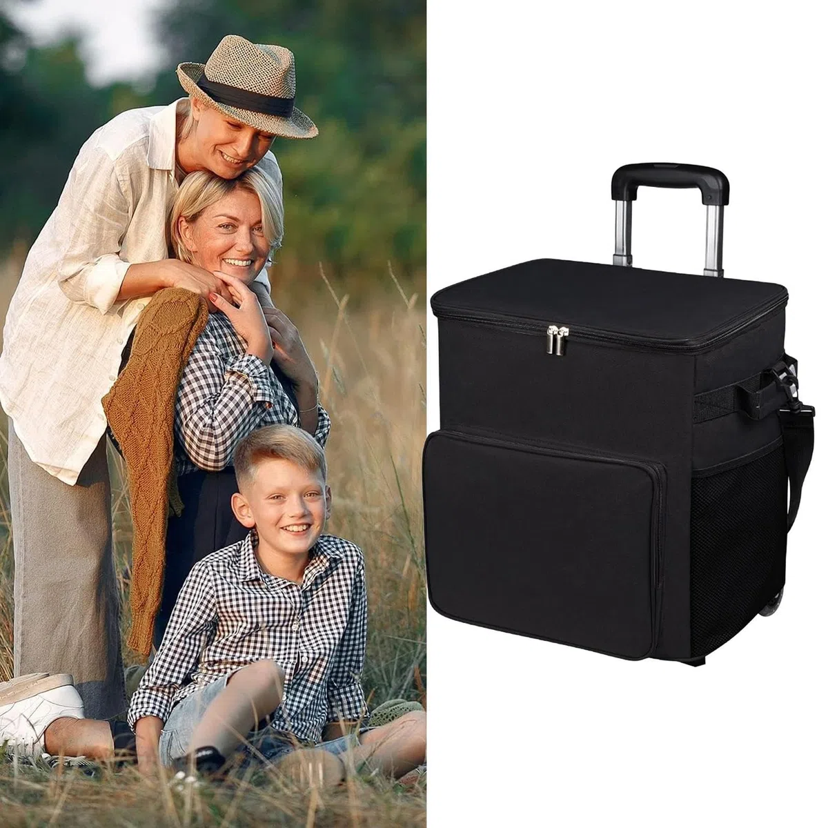 Cooler on Wheels - Carrello con ruote, carrello con manico, 35 l, isolato, a prova di perdite, borsa da viaggio per esterni, patio, picnic, campeggio, shopping
