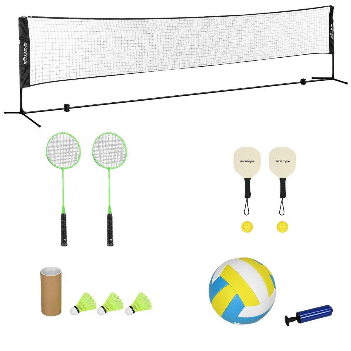 SPORTNOW Badminton - Set completo di 3 in 1, da calcio e pallavolo, giochi sportivi all'aperto con rete regolabile in altezza 107-155 cm