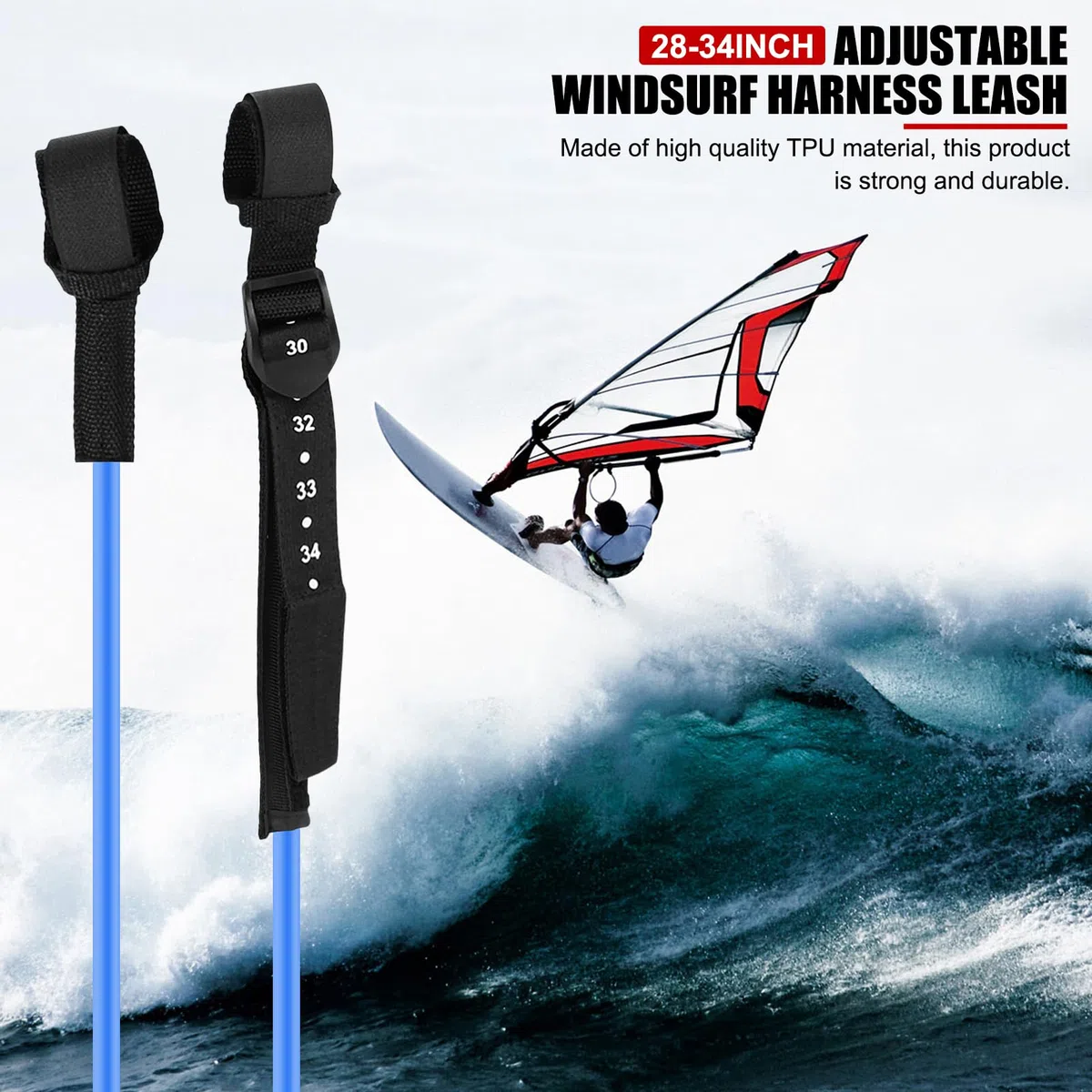Corda per guinzaglio da Surf, 2 Pezzi 28-34 Pollici Cime per Imbracatura da Windsurf di Sicurezza Regolabili Nere da 28-34 Pollici, Guinzaglio per tavola da Surf