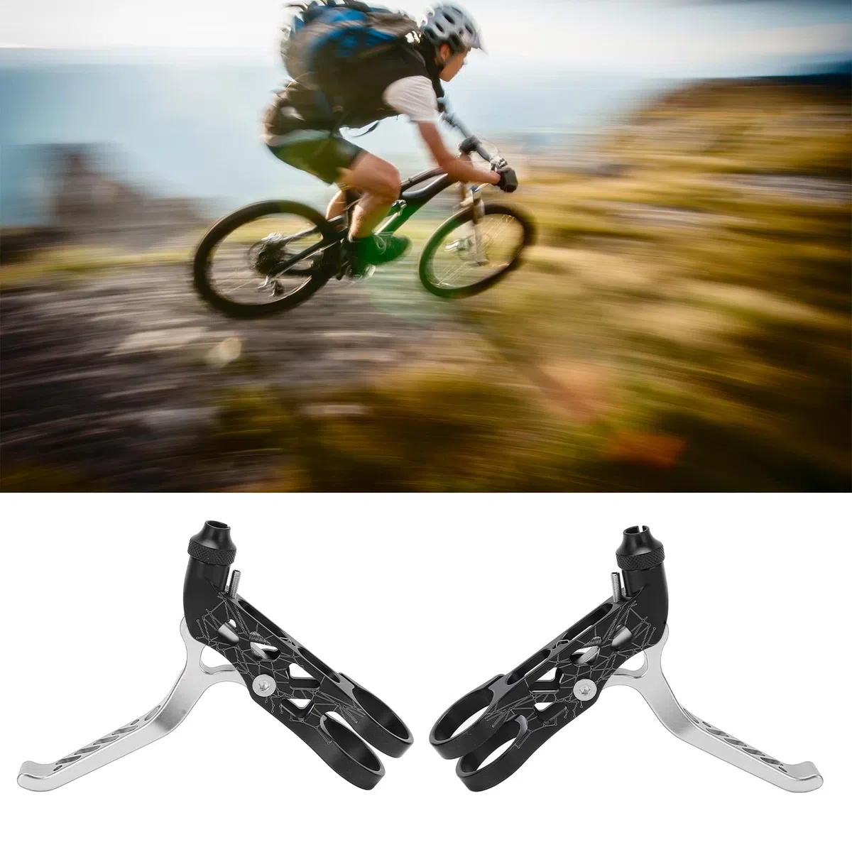 Leve del freno per bici da monte 1Pair, leva del freno in bici in alluminio, leva del freno per biciclette, adatto a tutti i tipi di mountain bike, ecc. (Silver)