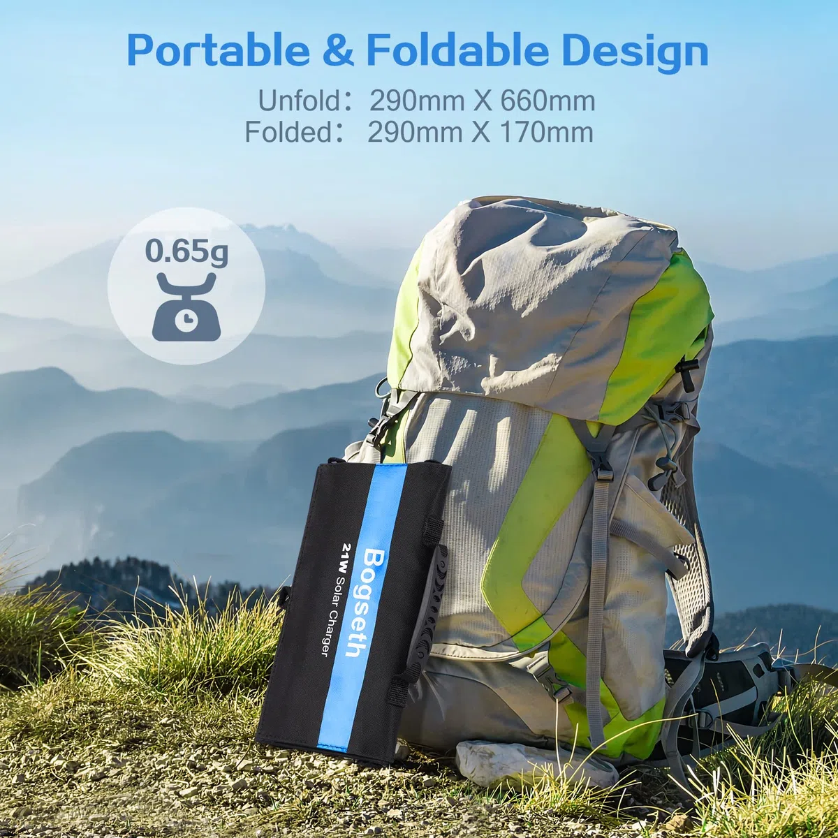 Pannello Solare Portatile 21W Porta Usb (5V/2.5A) Pannello Solare Pieghevole per Smartphone/Ipad/Power Bank ecc.