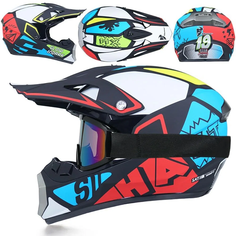 Ragazzi Bambini Integrali MTB Casco da Motocross, con Occhiali Guanti Maschera, Dual Sport Elegante Fuoristrada ATV Moto Caschi, Unisex Downhill Enduro BMX Dirt Bike Casco