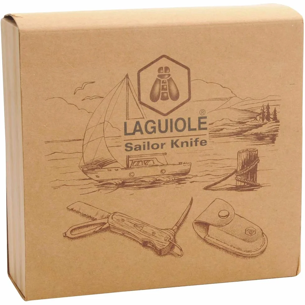 LAGUIOLE - Coltello marinaio pieghevole - Acciaio inossidable, Legno di Pakka - Scatola regalo - Coltello multifunzione - Viene fornito con una custodia in pelle con clip per cintura - Confezione regalo - acciaio inossidabile, legno di pakka, pelle - Marr