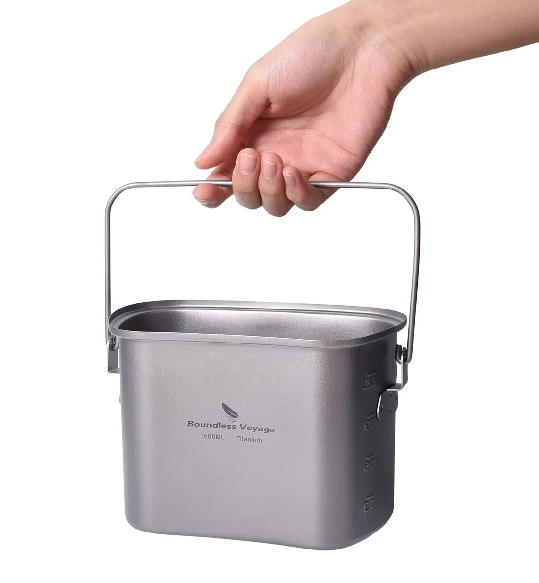 iBasingo Bicchiere da Campeggio in Titanio Pentole Set di Utensili da Cucina Stoviglie Portatili Leggere da Esterno Latta da 1500ml Ciotola da 600ml con Coperchio e Manici Pieghevoli per 1 Persona
