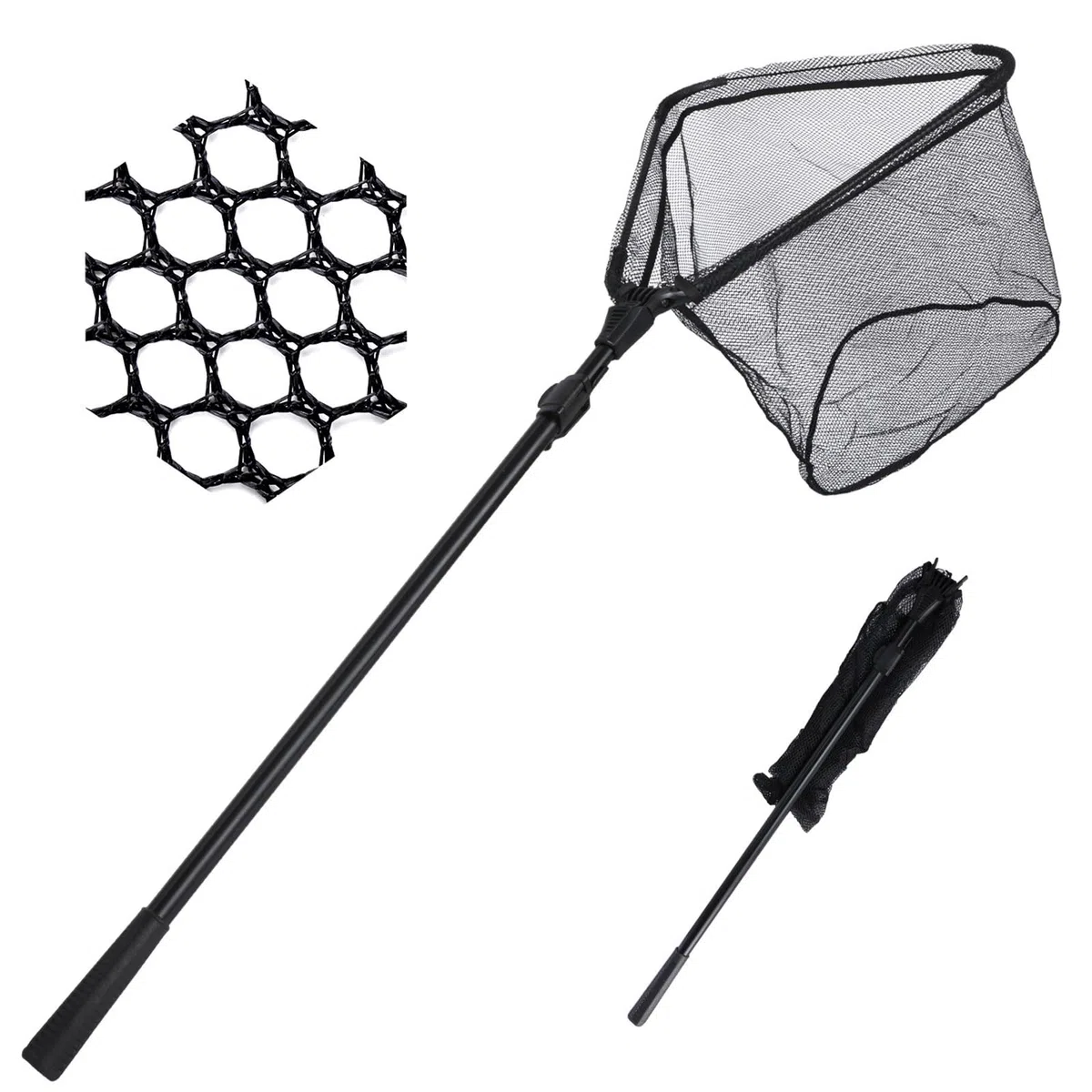 Guadino Pesca Telescopico Guadino da Pesca Pieghevole con Asta Telescopica in Alluminio, Maglia da 4 Mm, Maniglia Portatile