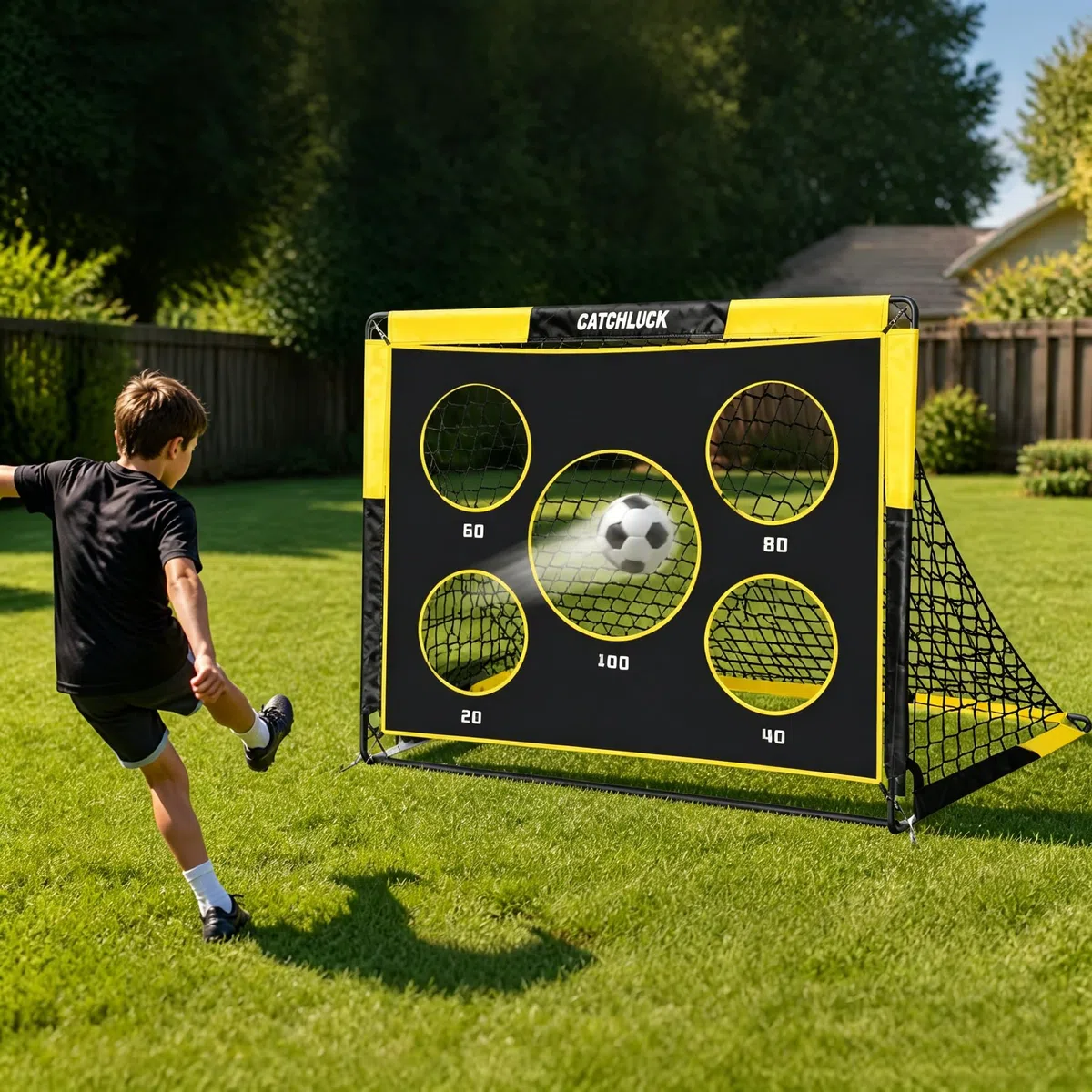 Porta da calcio per giardino e bambini, porta da calcio 2 in 1, porta da calcio pop up, con 5 fori e borsa per il trasporto, chiodi da terra