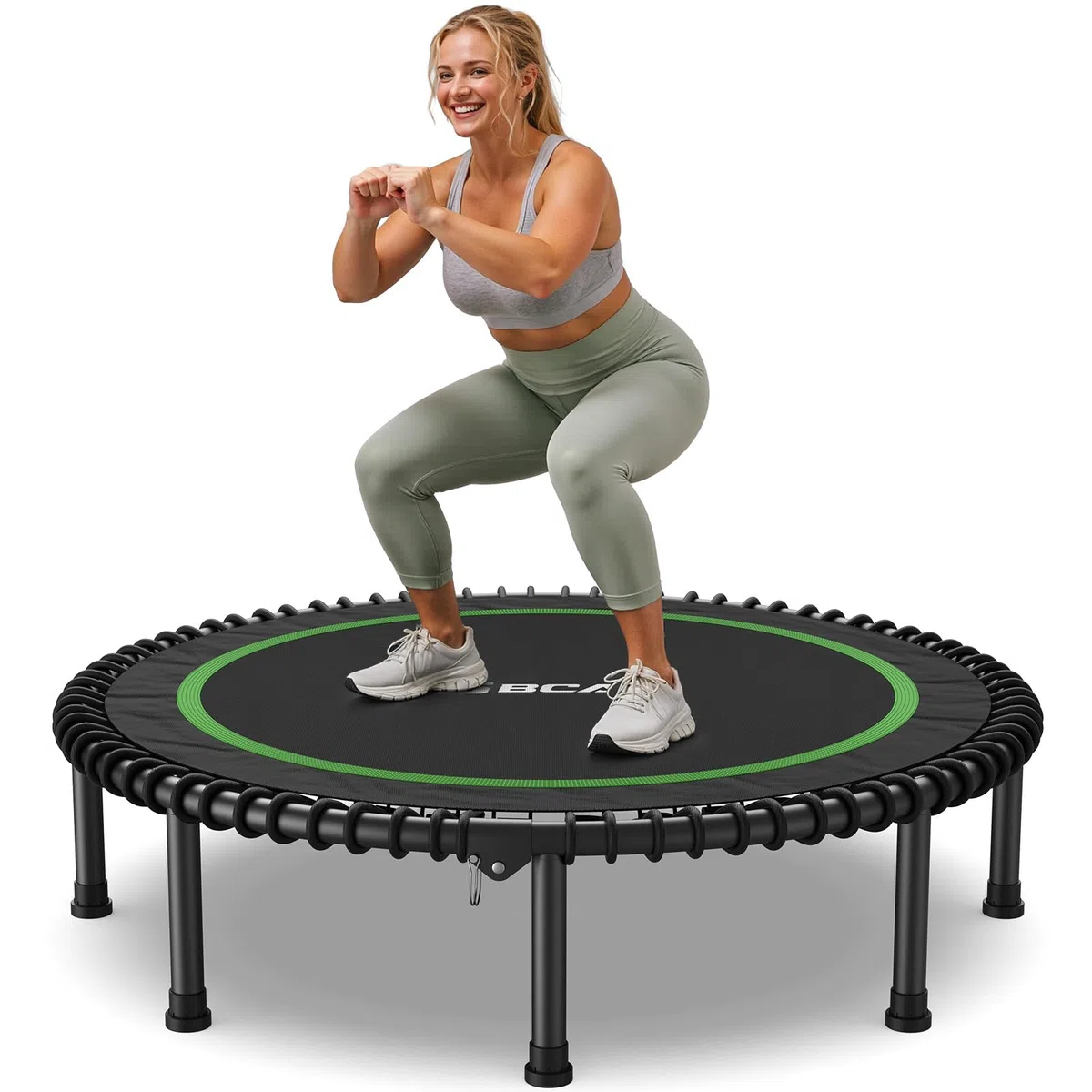 BCAN Mini trampolino pieghevole da 204/250 kg, 102/122 cm, per adulti con robuste corde in gomma, dispositivo di allenamento stabile e silenzioso, ideale per allenamento indoor/giardino