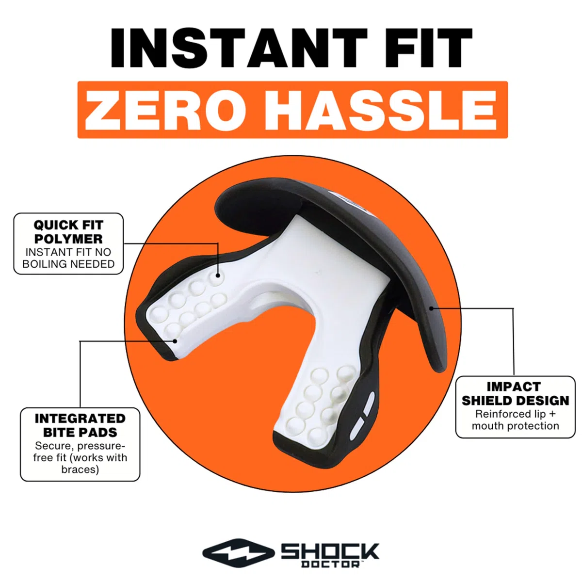 Shock Doctor Paradenti per labbra da calcio per adulti e ragazzi, con cinghia, traspirante, ampia apertura, bocchino da calcio per giovani e adulti OSFA, Shock Doctor paradenti Max Airflow