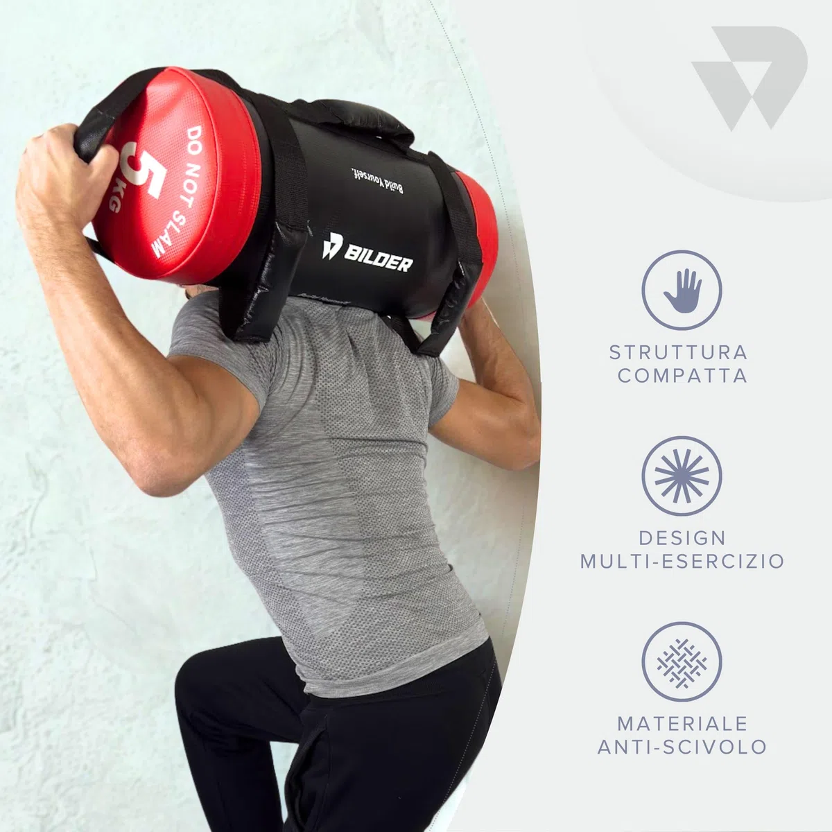 BILDER - Powerbag Compatto 5 Kg con Sabbia Metallica, Sandbag Fitness per Forza, Resistenza e Core Training, Sacco Pesi Palestra con Maniglie Multiple, Attrezzi Palestra Casa per Allenamento Completo