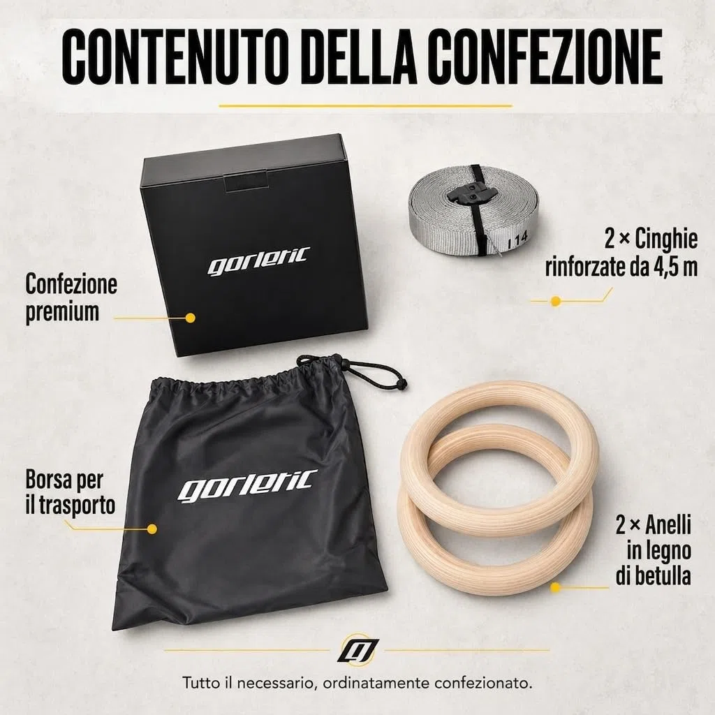 Gorletic - Anelli da ginnastica, anelli di legno da 28 e 32 mm di spessore, 4,5 m di cinghia rinforzata e marcata - qualità professionale (28mm)