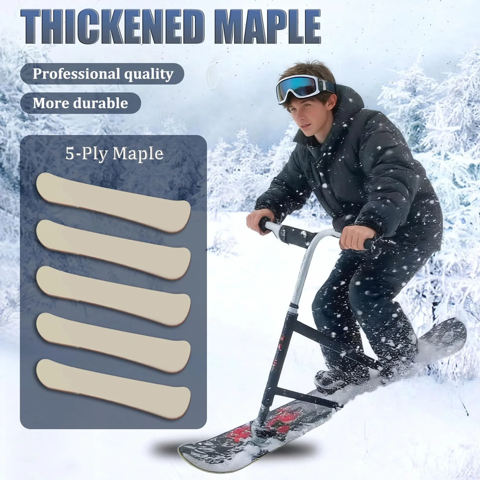 Monopattino da neve doppio con sci rotante per un controllo agile e design su tutti i terreni, ideale per sentieri battuti e uso backcountry da parte di adulti e ragazzi