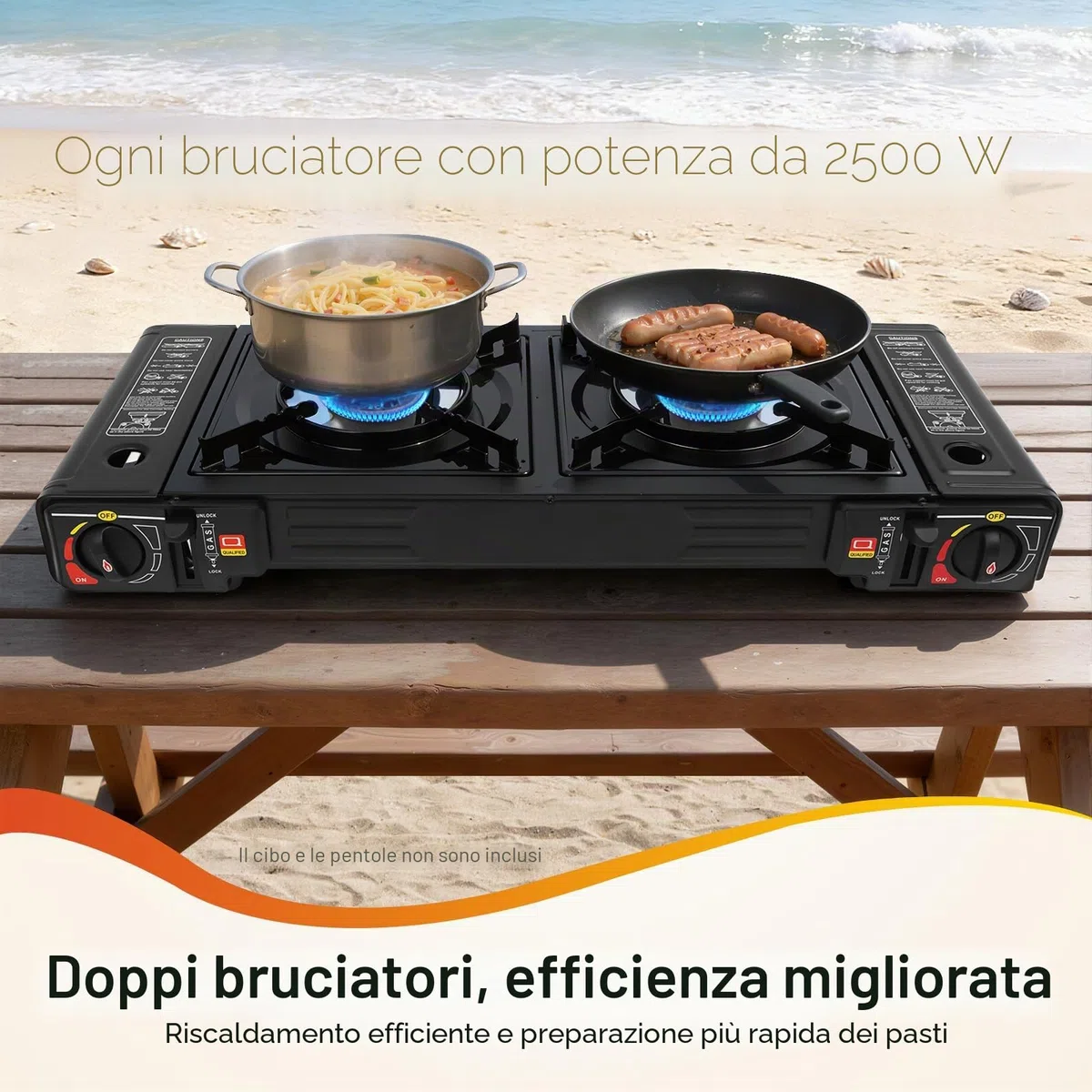 Fornello da Campeggio Doppio Bruciatore, Cucina Portatile con Griglia e Custodia,Fornello a Gas a 2 fuochi, per picnic all'aperto (con piastra grill)