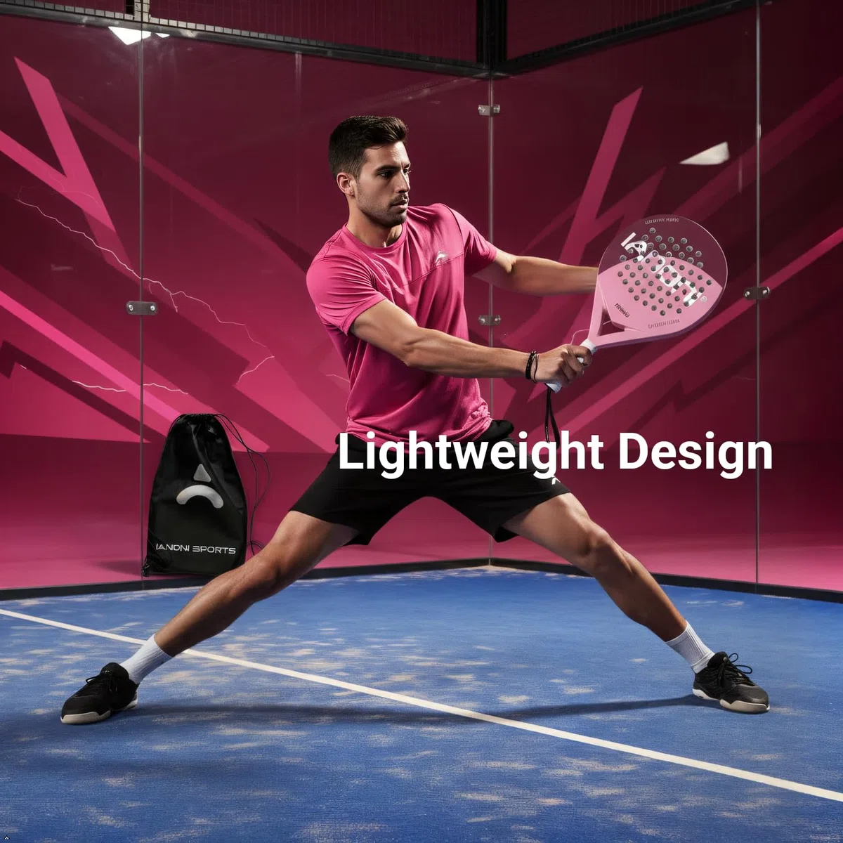ianoni Racchetta da padel con superficie in fibra di carbonio con nucleo in schiuma EVA Memory Flex – 8500 rosa racchetta + borsa + 3 palline Pro + presa extra