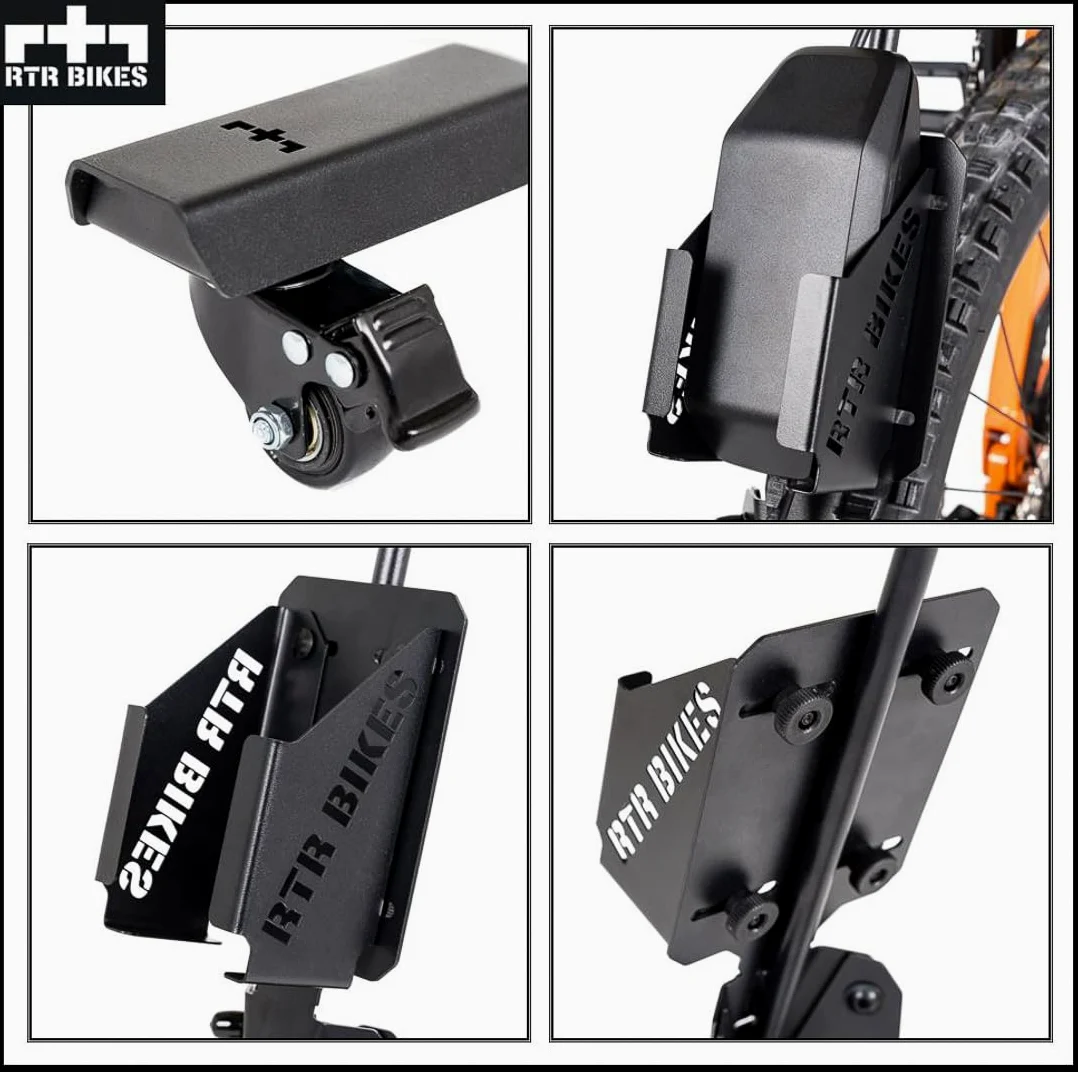 RTR BIKES Brutus Up Pro Cavalletto Bici Mobile con Ruote – Postazione Ricarica E-Bike con Porta Caricabatterie – Supporto Verticale fino a 30kg – Gomme 3,5" – Made in EU