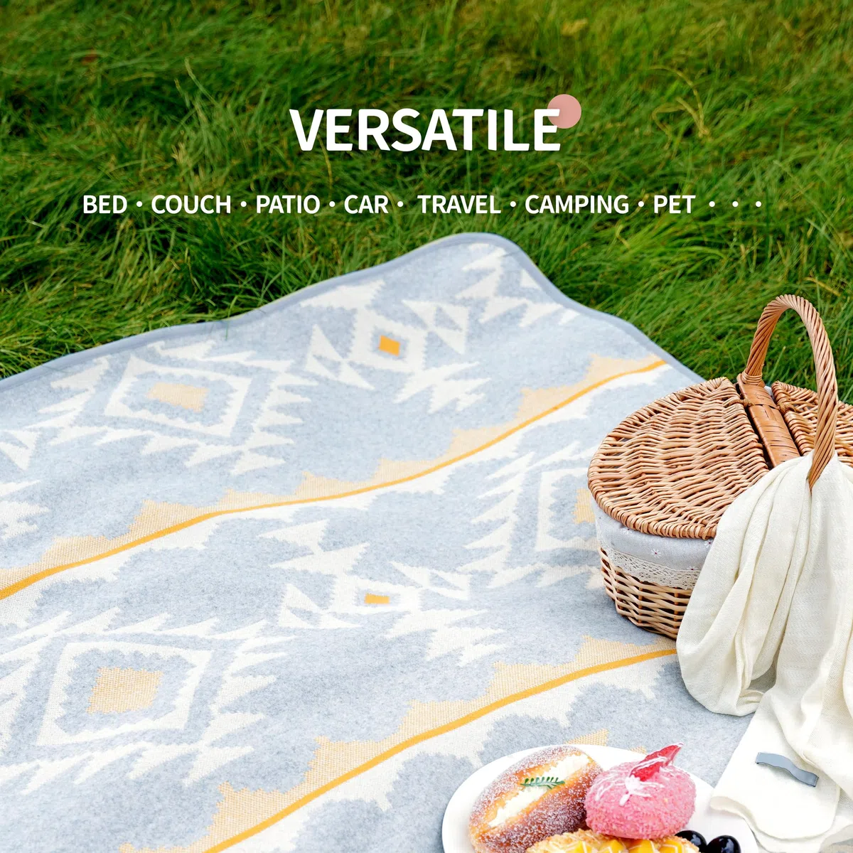 ACUSHLA Coperta da campeggio in lana merino, calda, spessa, lavabile, grande, ideale per campeggio all'aperto per tutte le stagioni, adatta per marocco bianco 200,7 x 160 cm, 1,7 kg