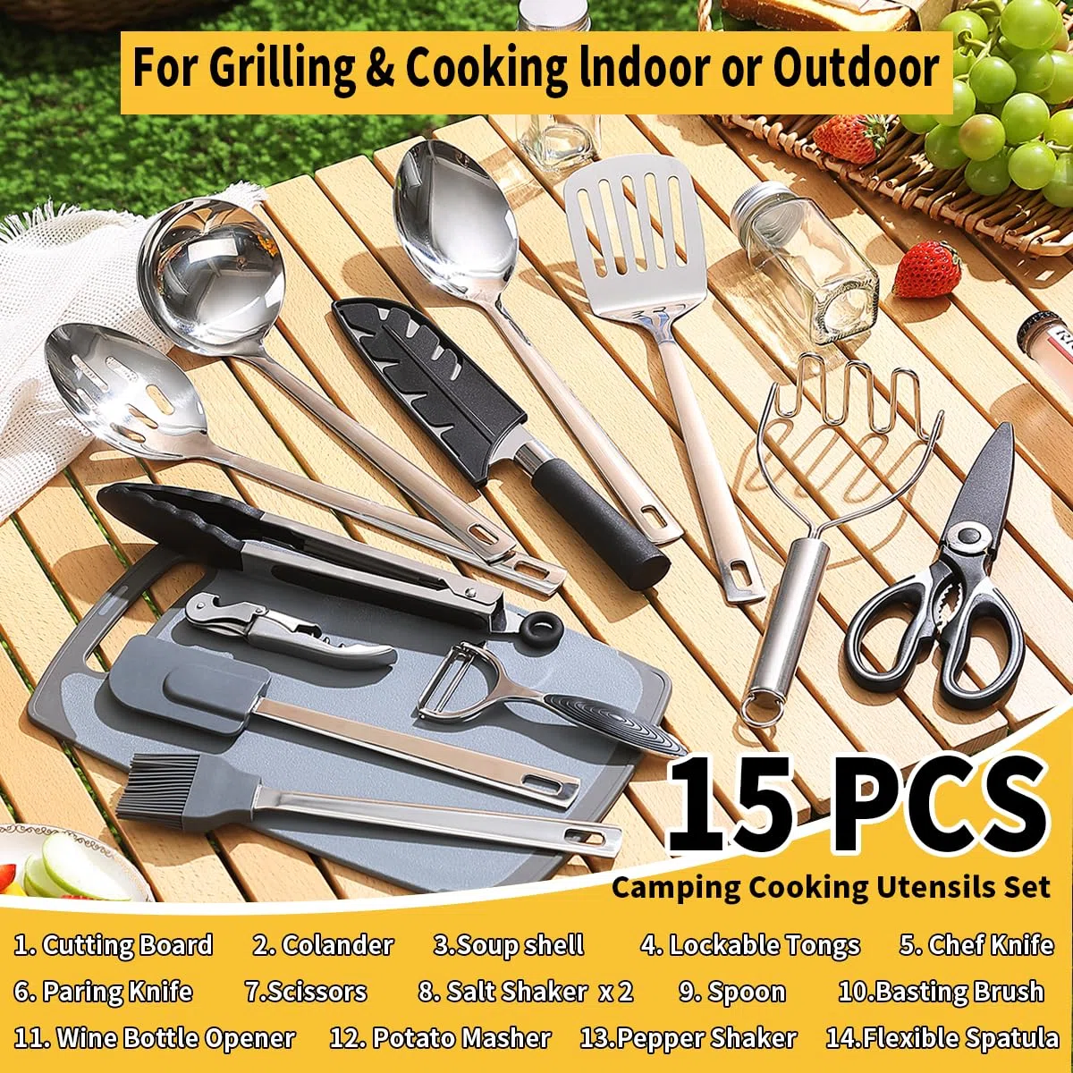 Accessori essenziali per il campeggio Attrezzatura da campeggio Must Haves, Cucina da campeggio Rv Set di utensili da cucina Zaino in spalla Forniture Camper Gadget Outdoor