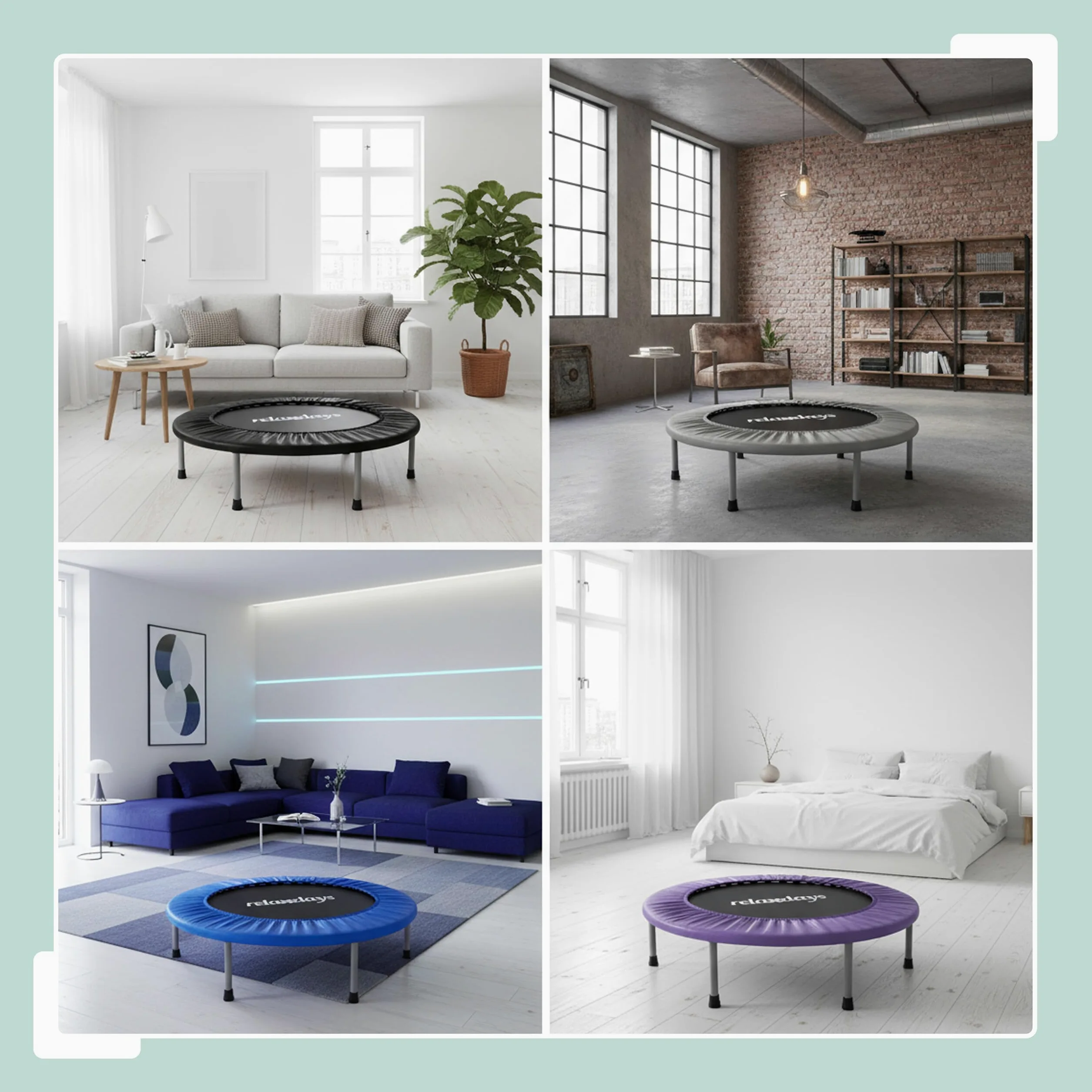 Relaxdays Trampolino da interno, Ø 95 cm, minitrampolino pieghevole max 100 kg, sport & ginnastica, colori a scelta