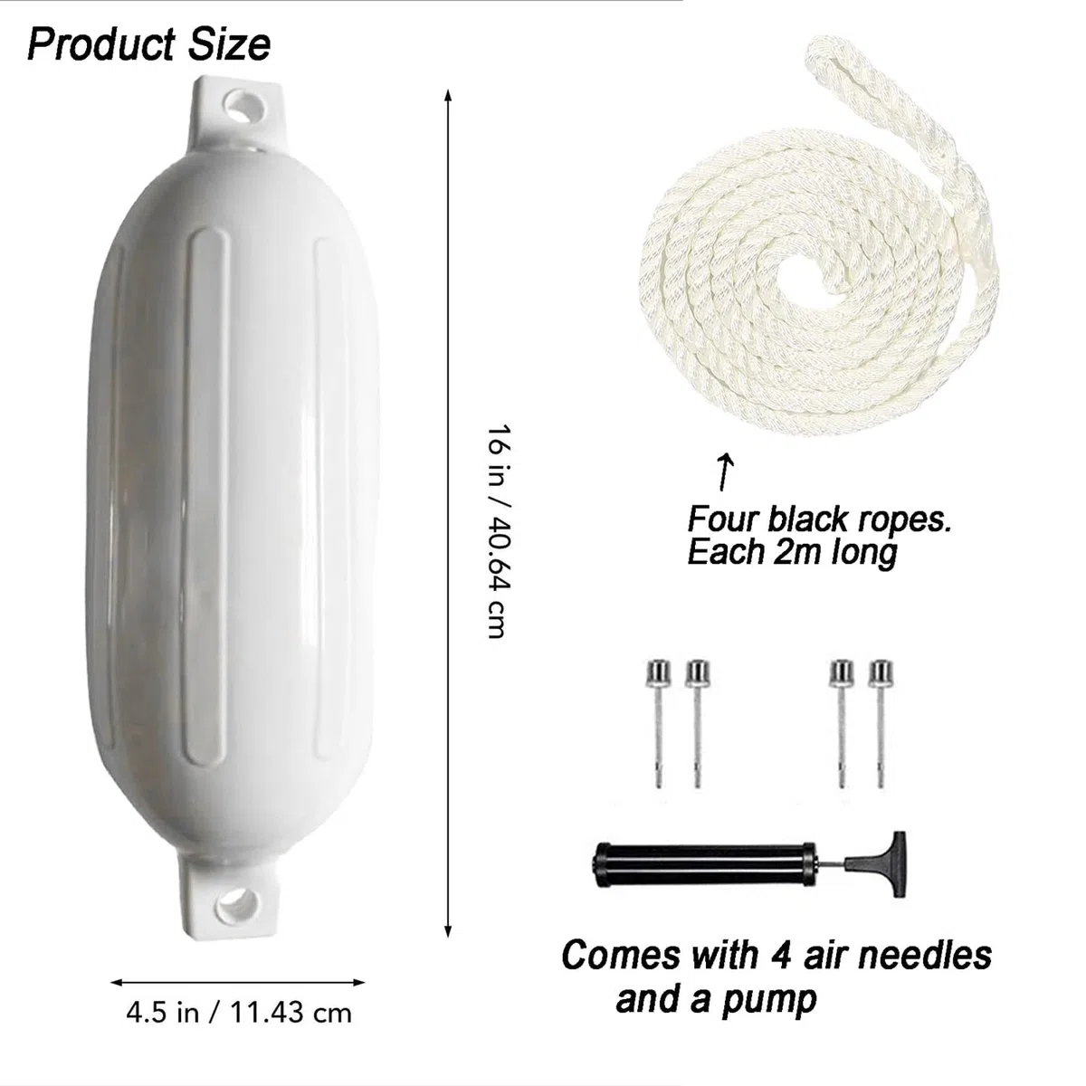 Parabordi Per Barca Marine,40x11cm Boe Nere Gonfiabili,Set Di Parafanghi Da 4 Pezzi (Comprese Le Linee Dei Parafanghi),Compresa Pompa,Quattro Spine d'Aria,per imbarcazioni inferiori a tre metri(Nero)