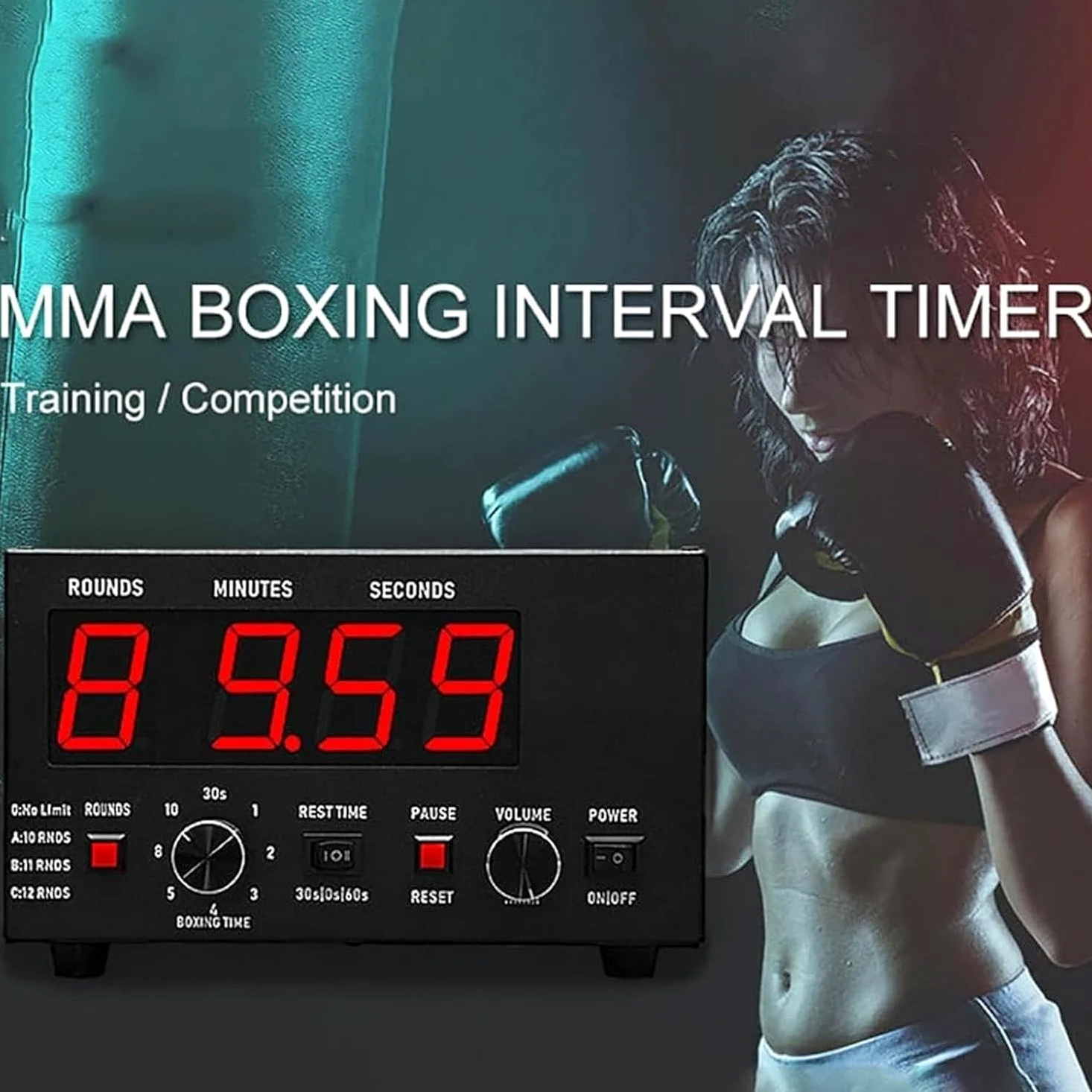 Timer da boxe, timer professionale a intervalli da palestra, design portatile, suono regolabile, cronometro, durata e cicli di allenamento personalizzabili per atleti e appassionati di fitness