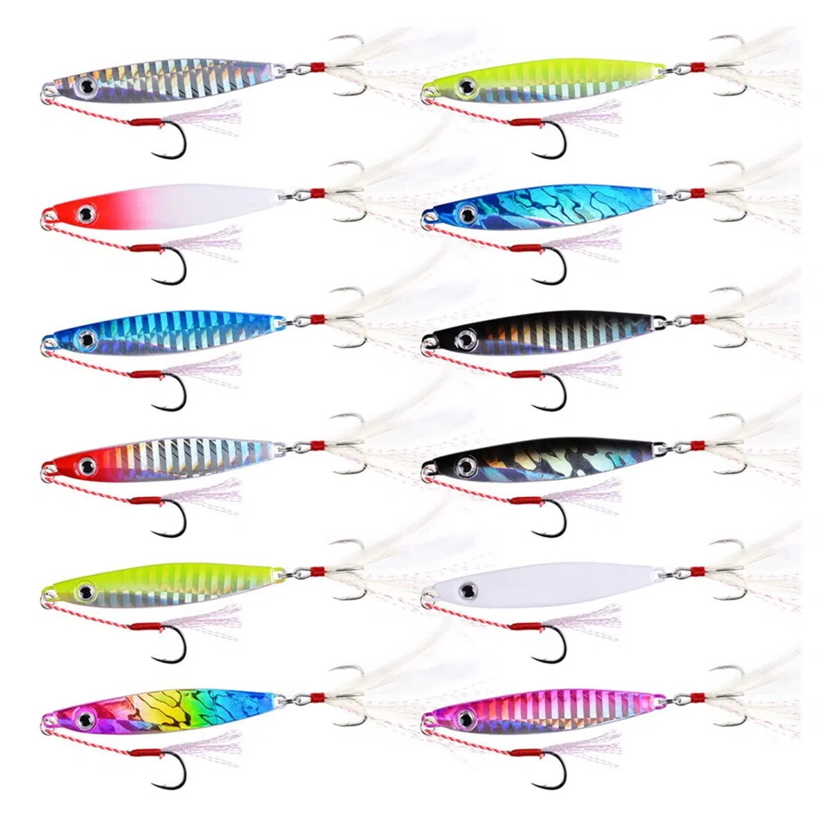 INEOUT 12 Pezzi di Esche da Pesca in Metallo jig 7g 12g 17g 22g 30g 40g Cucchiaio Mare Bait Sink Parker Bass