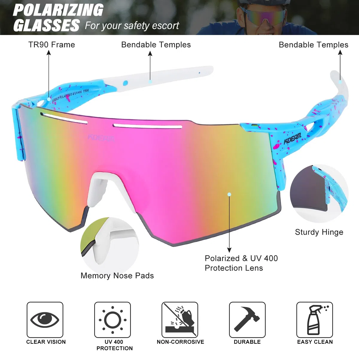 Occhiali da sole polarizzati per donne e uomini, protezione UV400, occhiali da ciclismo, estivi, golf, baseball, guida, corsa, pesca, attività all'aperto, antivento