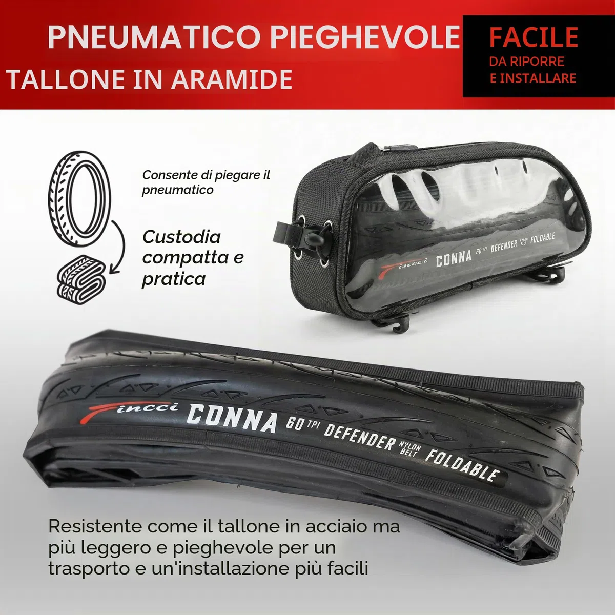 Fincci Copertoni Bici Corsa 700x25c - Set Coppia Pieghevole Pneumatici Bici 28, e 2x camera d'aria 700x25, Gomme con Anti-puntura Antiforatura da 1mm - per Sport Strada Ciclo Bici - Confezione da 2