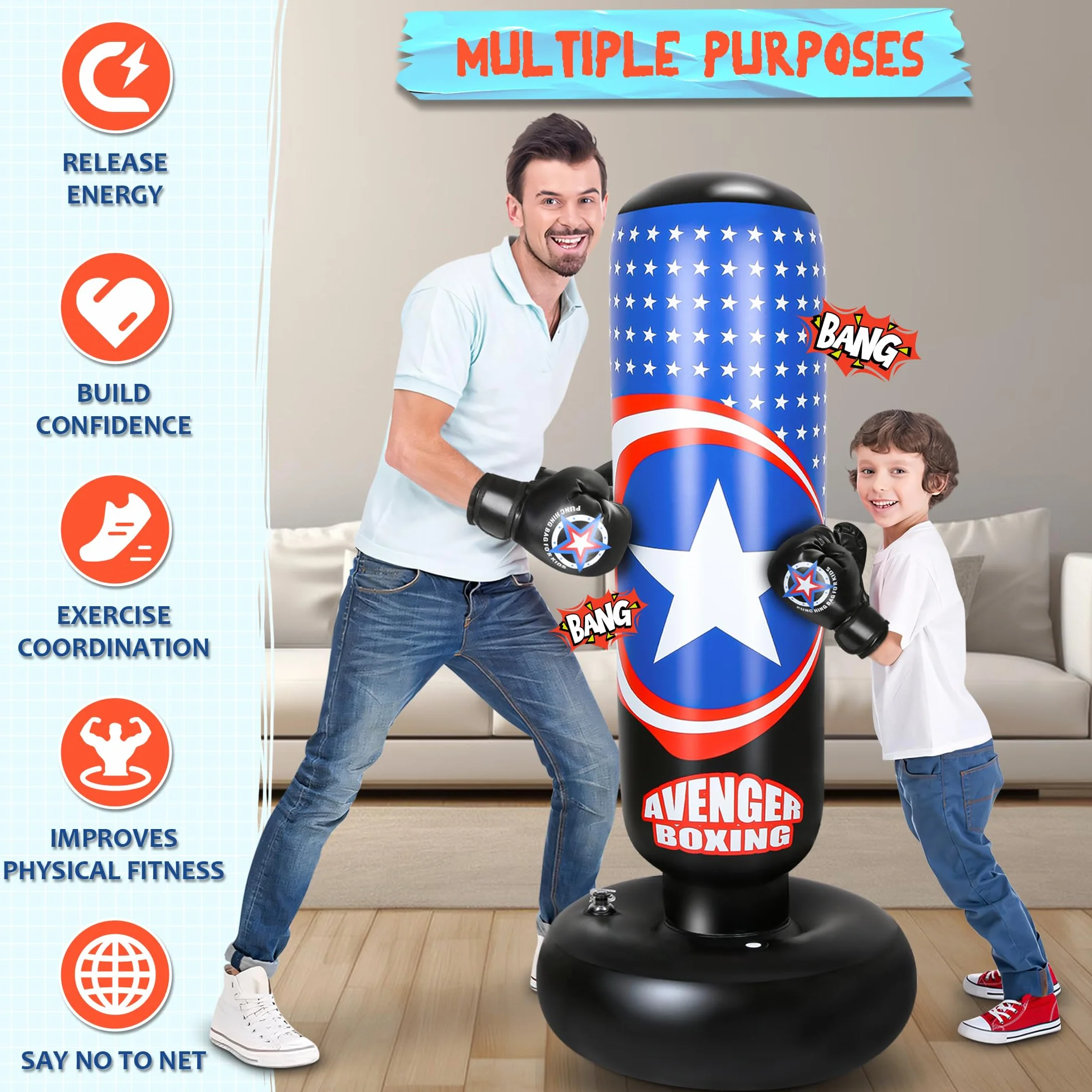 Sacco da Boxe per Bambini, 168cm Pungiball Bambini con Guanti da Boxe e Pompa, Regalo per ragazzi e ragazze dai 3-14 anni, per praticare karate, taekwondo, MMA