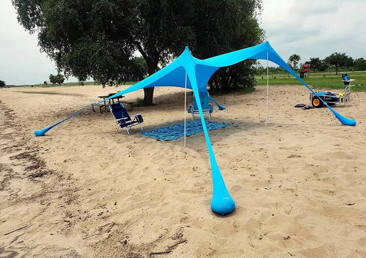 Tendalino parasole da spiaggia Tendalino parasole da spiaggia 3-4 persone ombrellone portatile anti-UV (Blu)