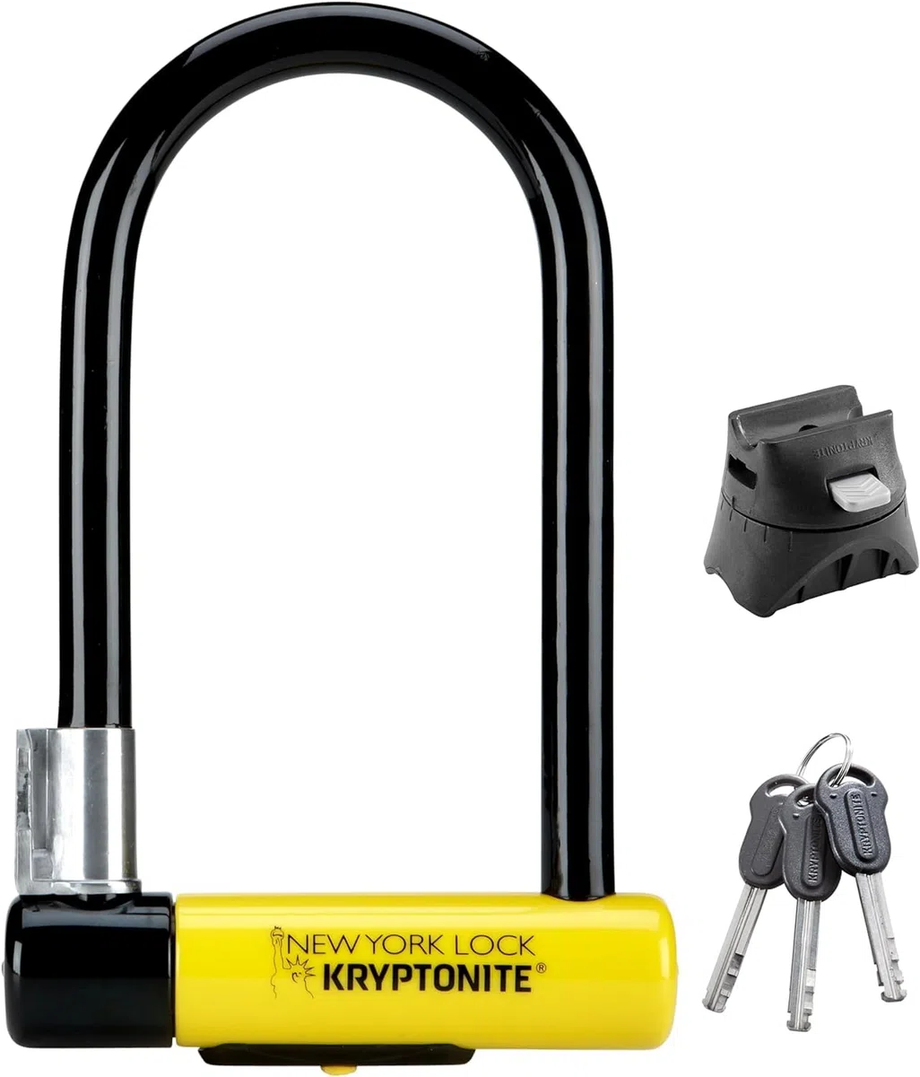 Kryptonite 002154 New-U - New York Lock Standard - Antifurto per bici (10,2 cm X 20,3 cm), Giallo, 1pz. & KryptoFlex, Catena antifurto, Arancione, 10 mm/213 cm