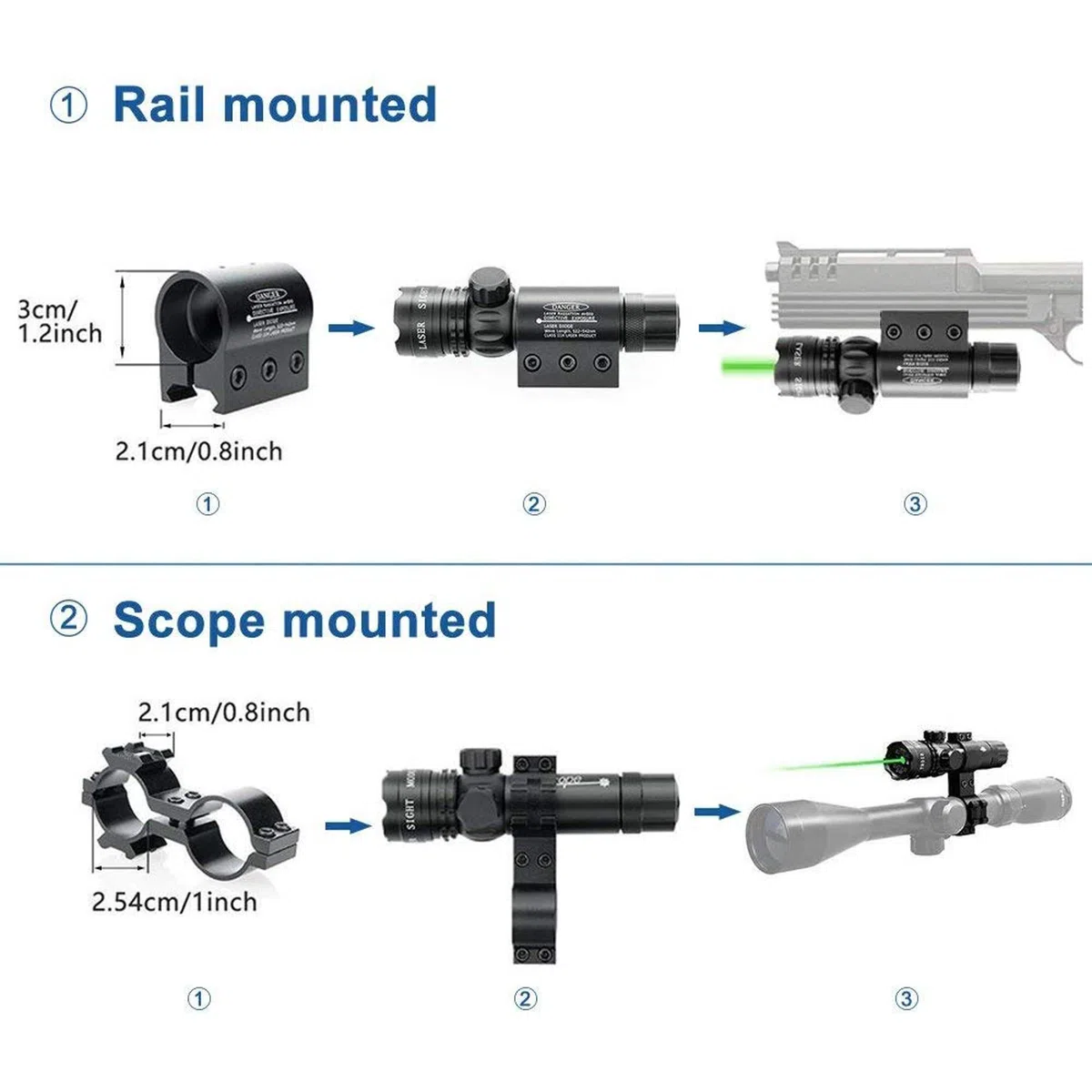 Antiurto 532nm Tactical Green Dot Laser Sight Rifle Gun Scope Rail e Barrel Mount Cap Pressostato con caricabatteria