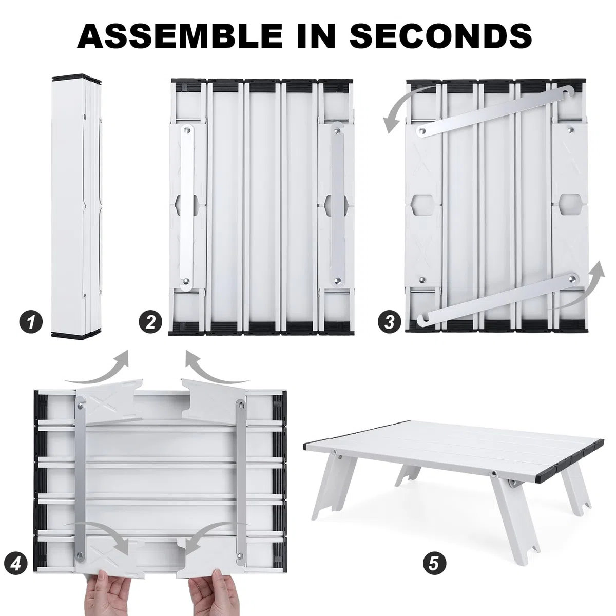 Tavolino Basso da Esterno Alluminio, Mini Tavolo Pieghevole da Campeggio Ultraleggero con Borsa di Trasporto, Piccolo Tavolino da Spiaggia Picnic Barbecue Terrazzo, Blanco