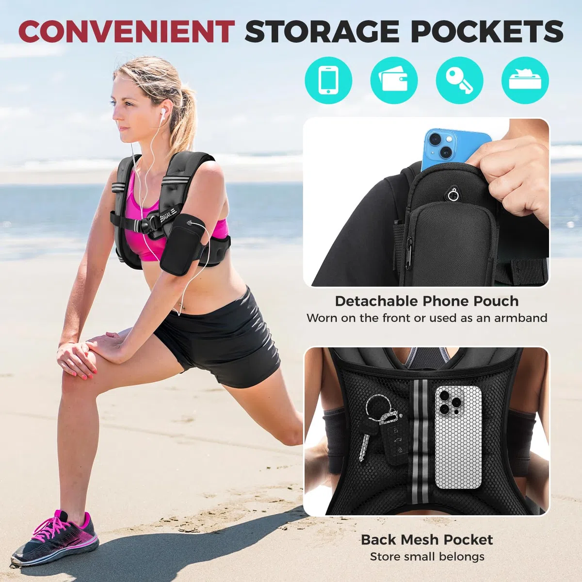 Bagail Gilet Appesantito Per l'Allenamento Della Forza, Misura Del Busto Regolabile, Comoda Tasca, Gilet Appesantito Con Sabbia di Ferro, Ideale per la palestra, lo yoga e l'aerobica