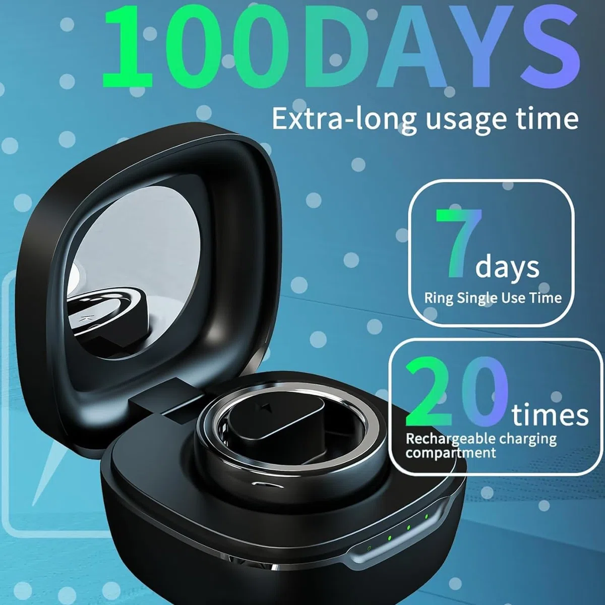 Anello fitness tracker con custodia di ricarica, impermeabile, monitora la frequenza cardiaca, l'ossigeno nel sangue e il sonno per monitorare la salute
